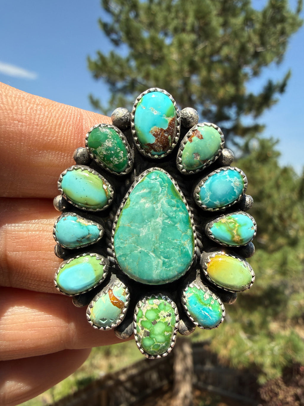 Annie Spencer Navajo Sonoran Gold Turquoise Ring Size Adjustable