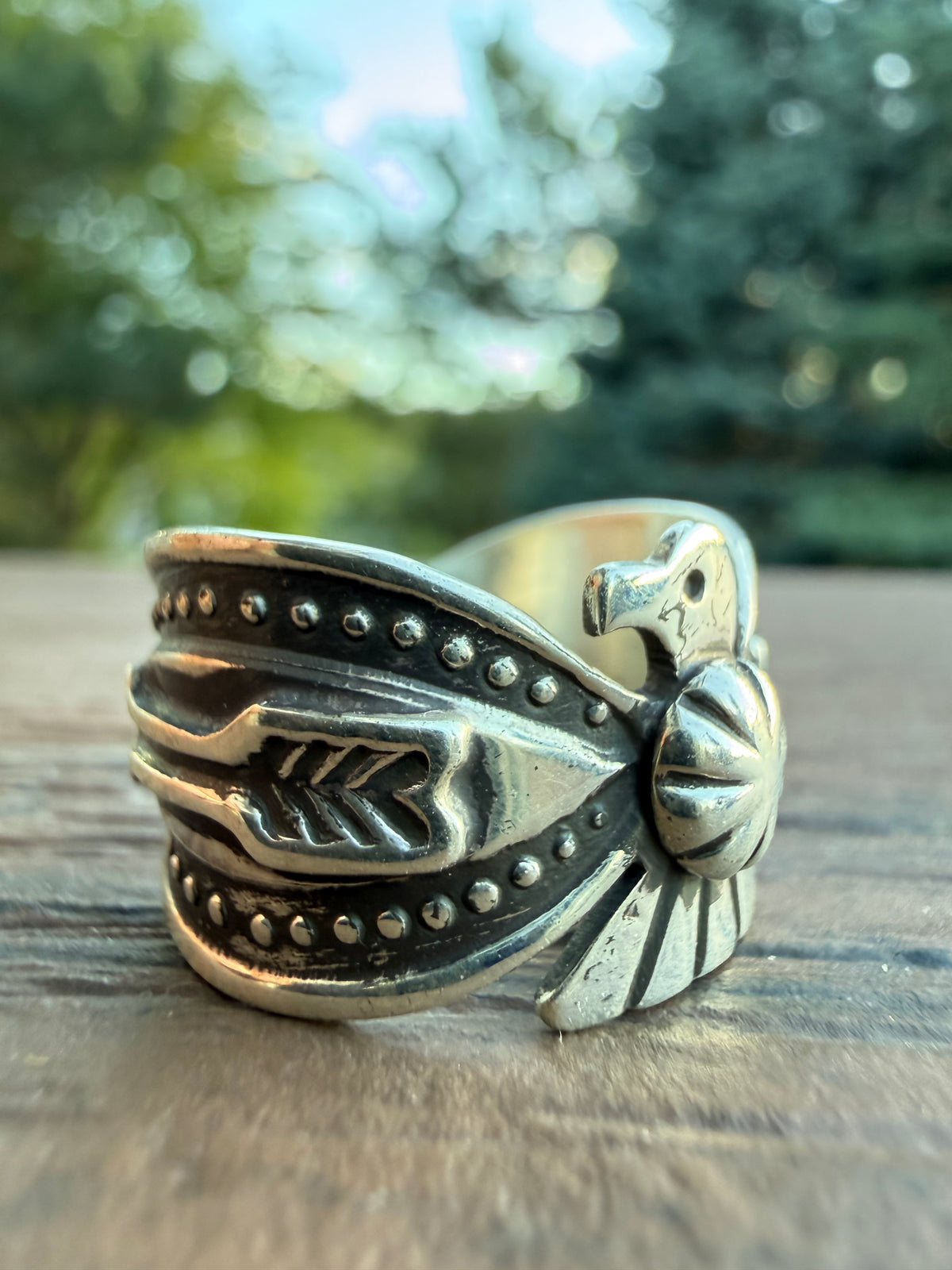Darrell Cadman Handmade Navajo Thunderbird Ring SZ 8