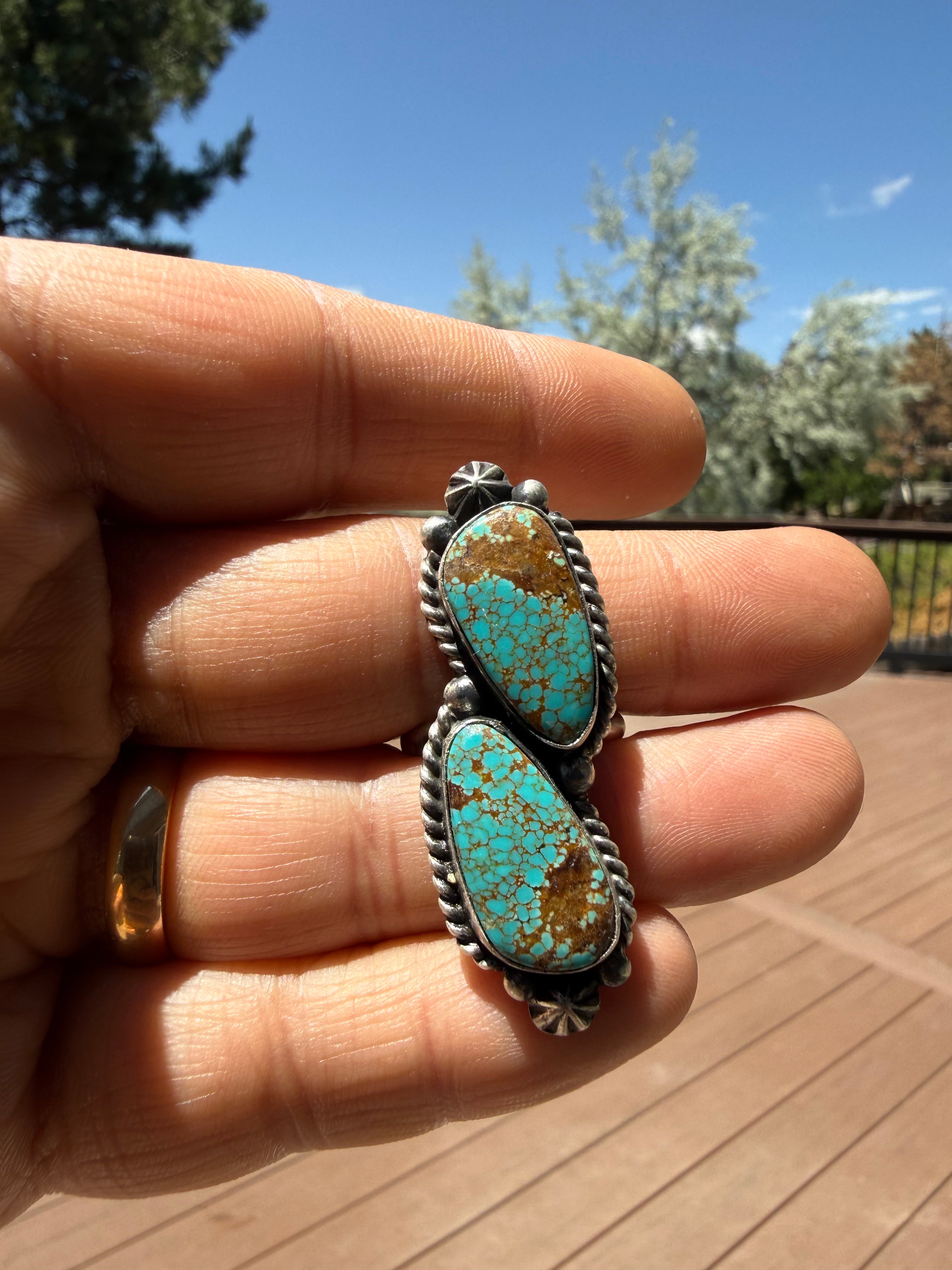 Johnny Dixon Navajo #8 Turquoise Ring SZ Adjustable