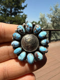 Annie Spencer Navajo Golden Hills Turquoise Dime Cluster Ring Size Adjustable