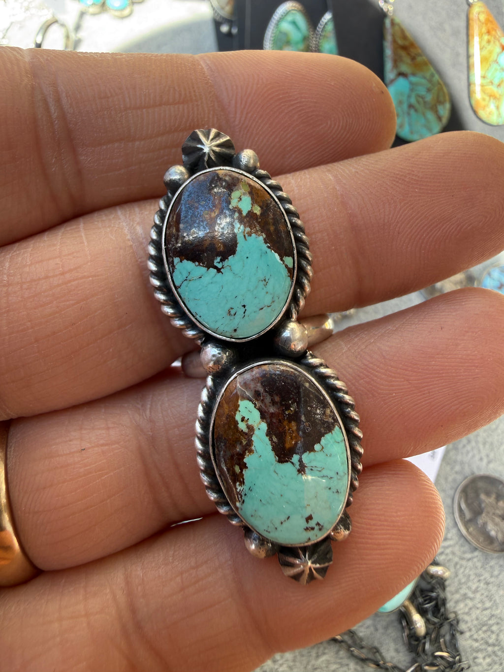 Johnny Dixon Navajo #8 Turquoise Ring SZ Adjustable