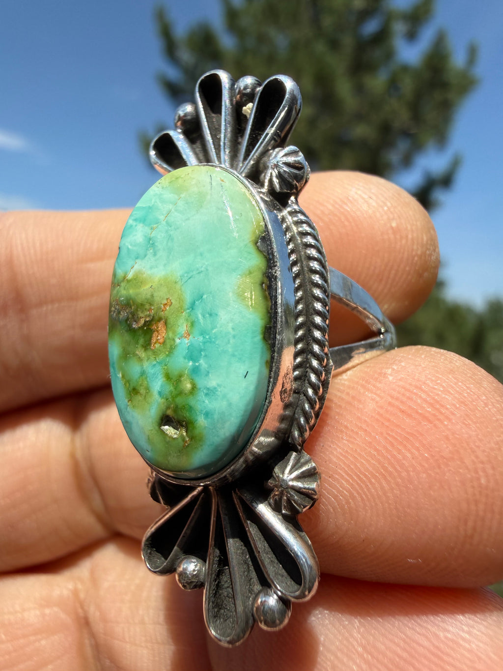 Freda Martinez Navajo Sonoran Gold Turquoise Ring Size