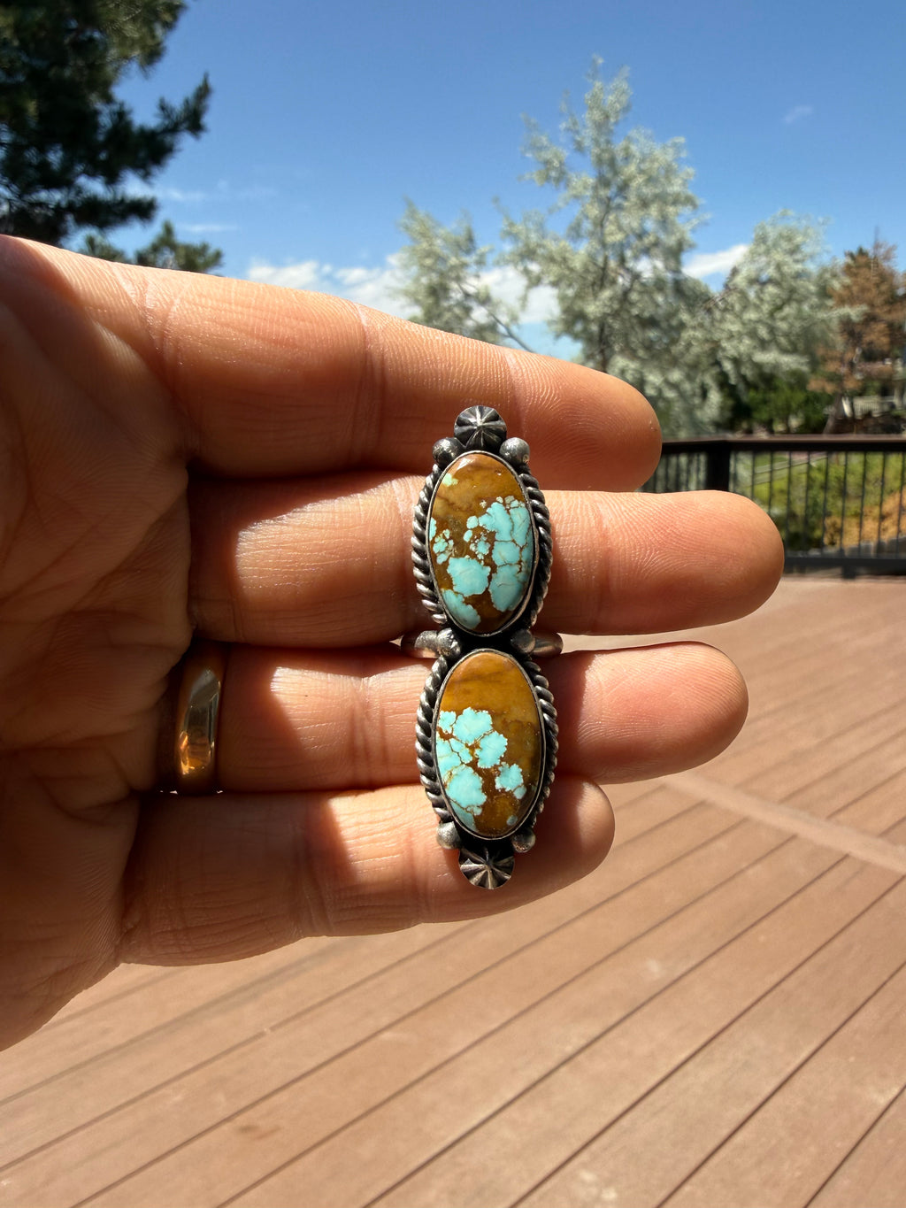 Johnny Dixon Navajo #8 Turquoise Ring SZ Adjustable
