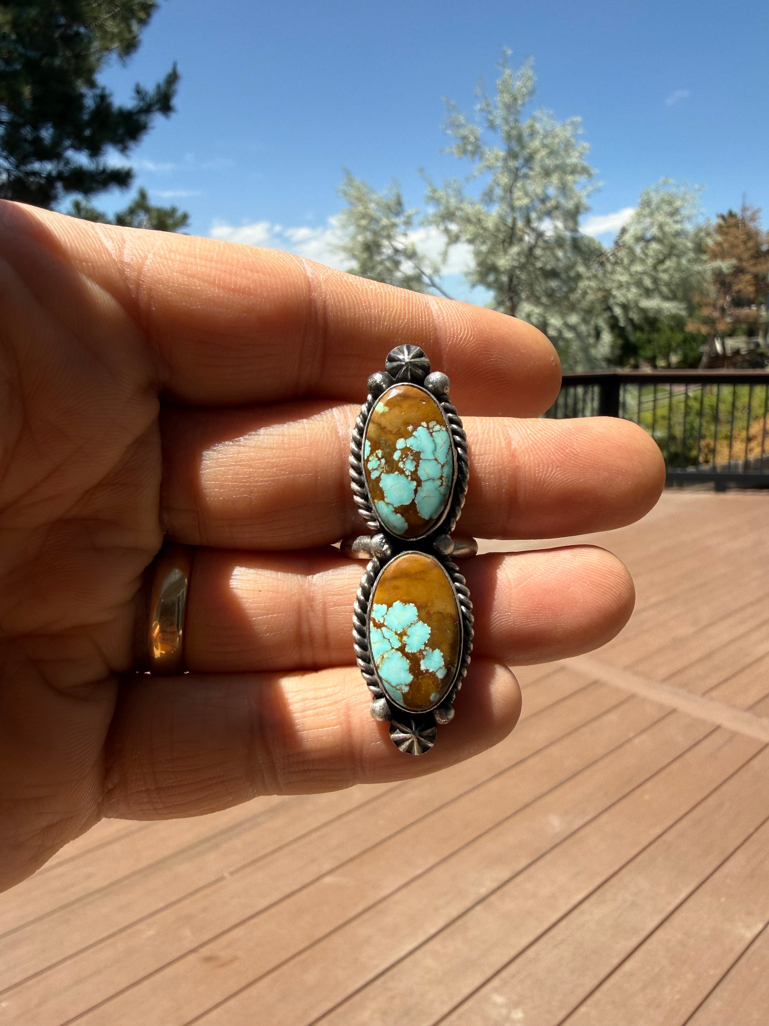 Johnny Dixon Navajo #8 Turquoise Ring SZ Adjustable