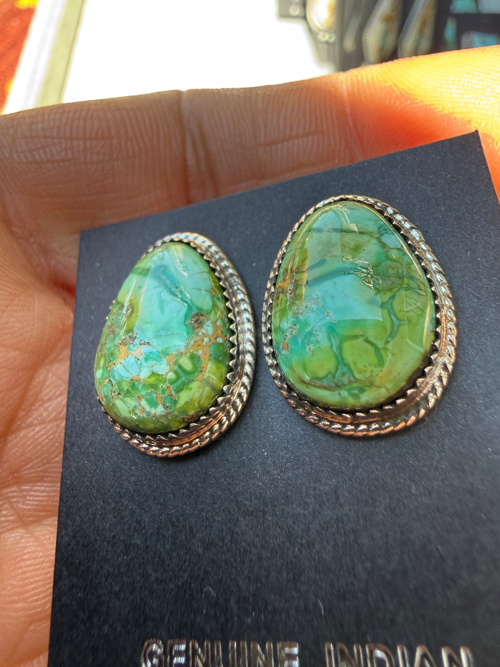 Keith Henry Navajo Sonoran Gold Turquoise Stud Earrings
