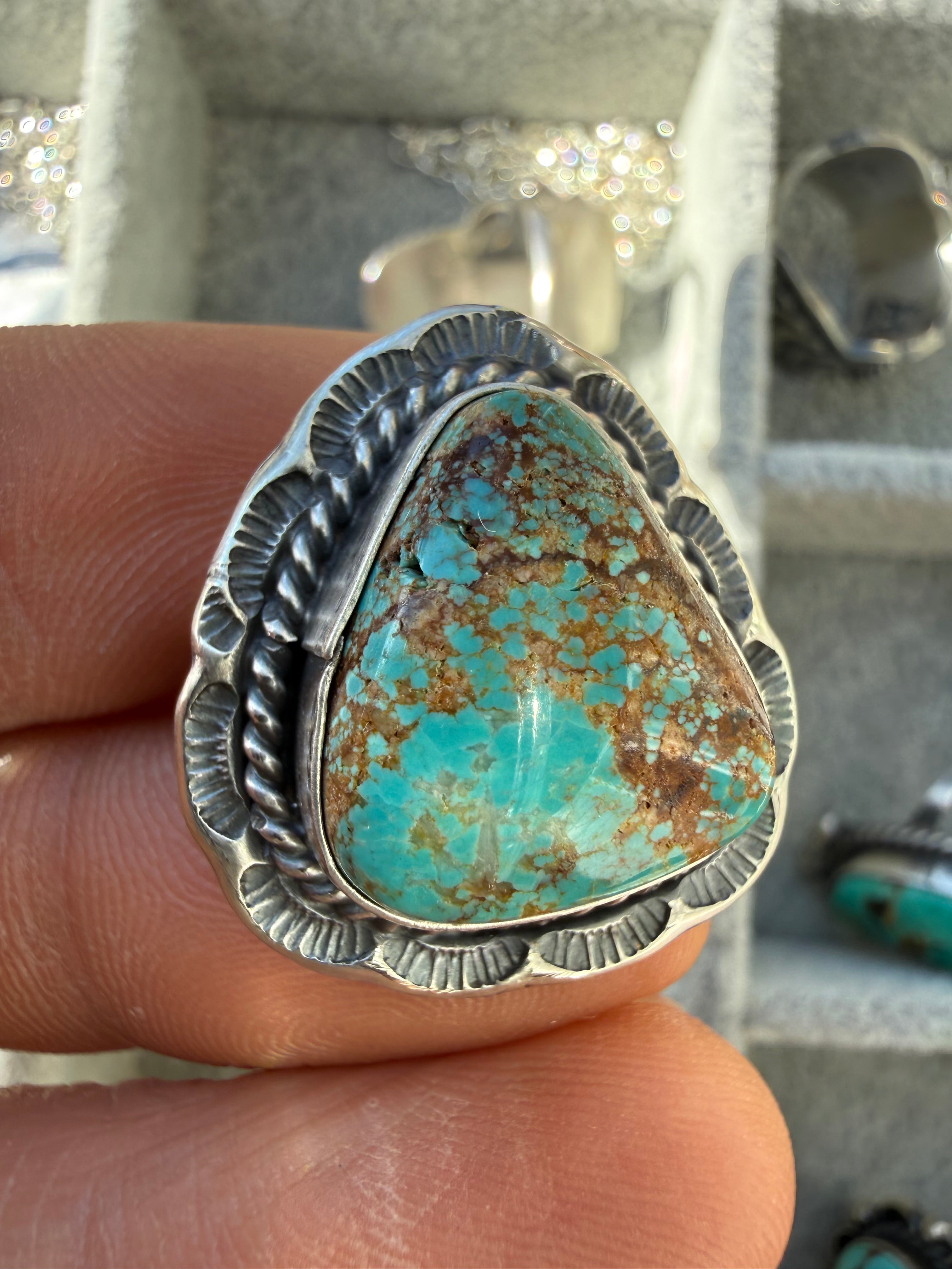 Freda Martinez Navajo Mine #8 Turquoise Ring Size 9