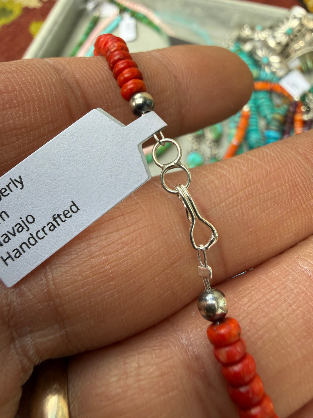 Kimberly Tom Navajo Apple Coral & Turquoise Necklace 19”