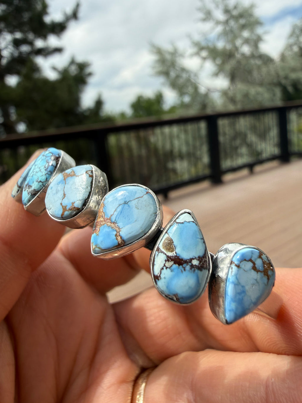Tom Lewis Navajo Golden Hills Turquoise Cuff SZ 6.5