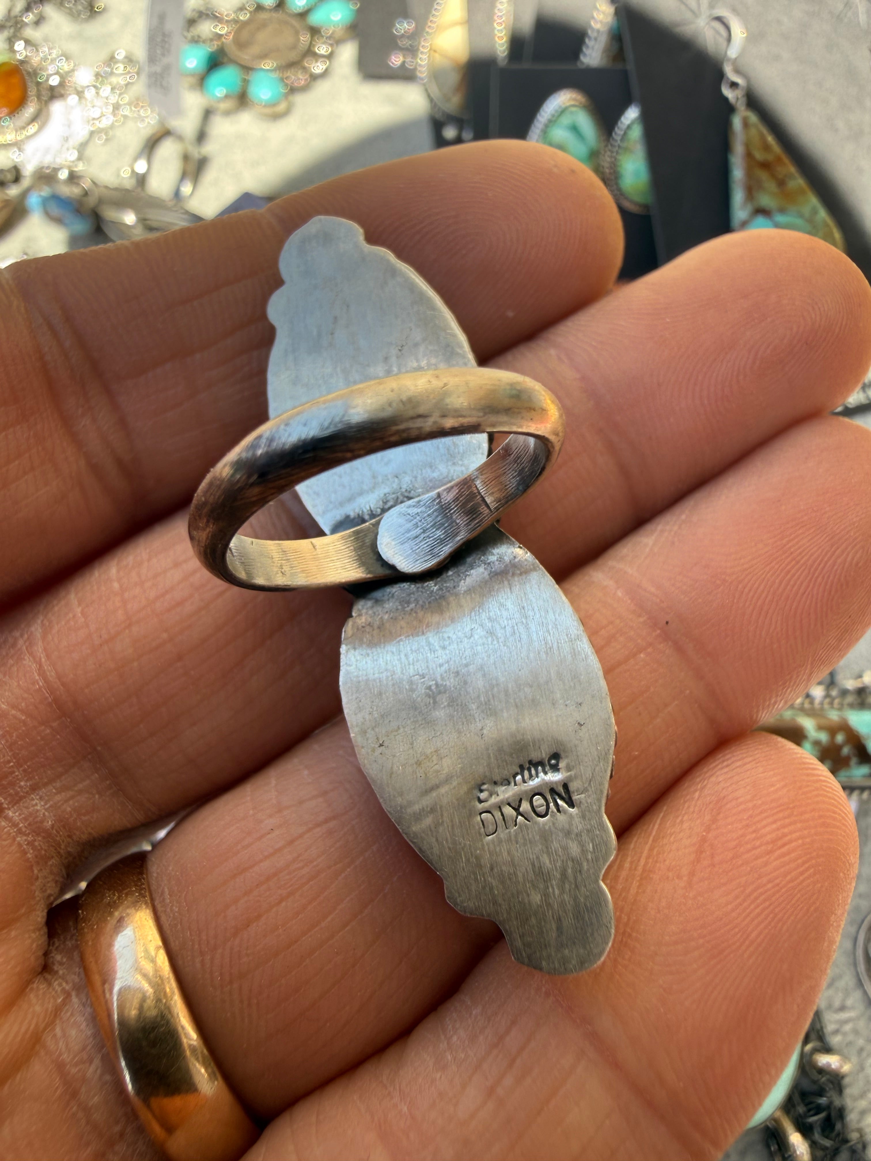 Johnny Dixon Navajo #8 Turquoise Ring SZ Adjustable