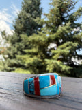 Edison Yazzie Navajo Multi Natural Gemstone Inlaid Ring Size