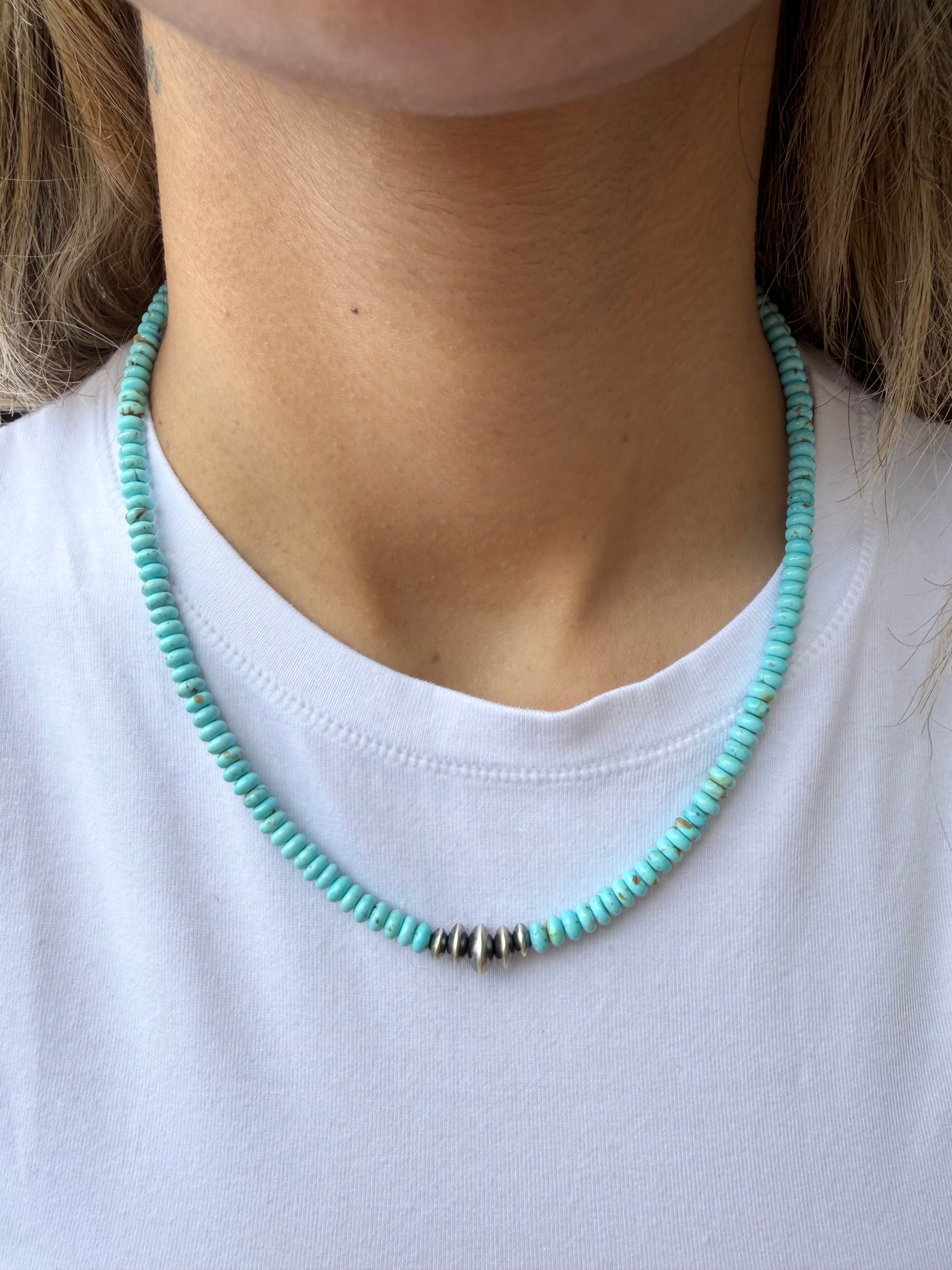 Meranda Thompson Navajo #8 Turquoise & Handmade Navajo Pearls Necklace 18”