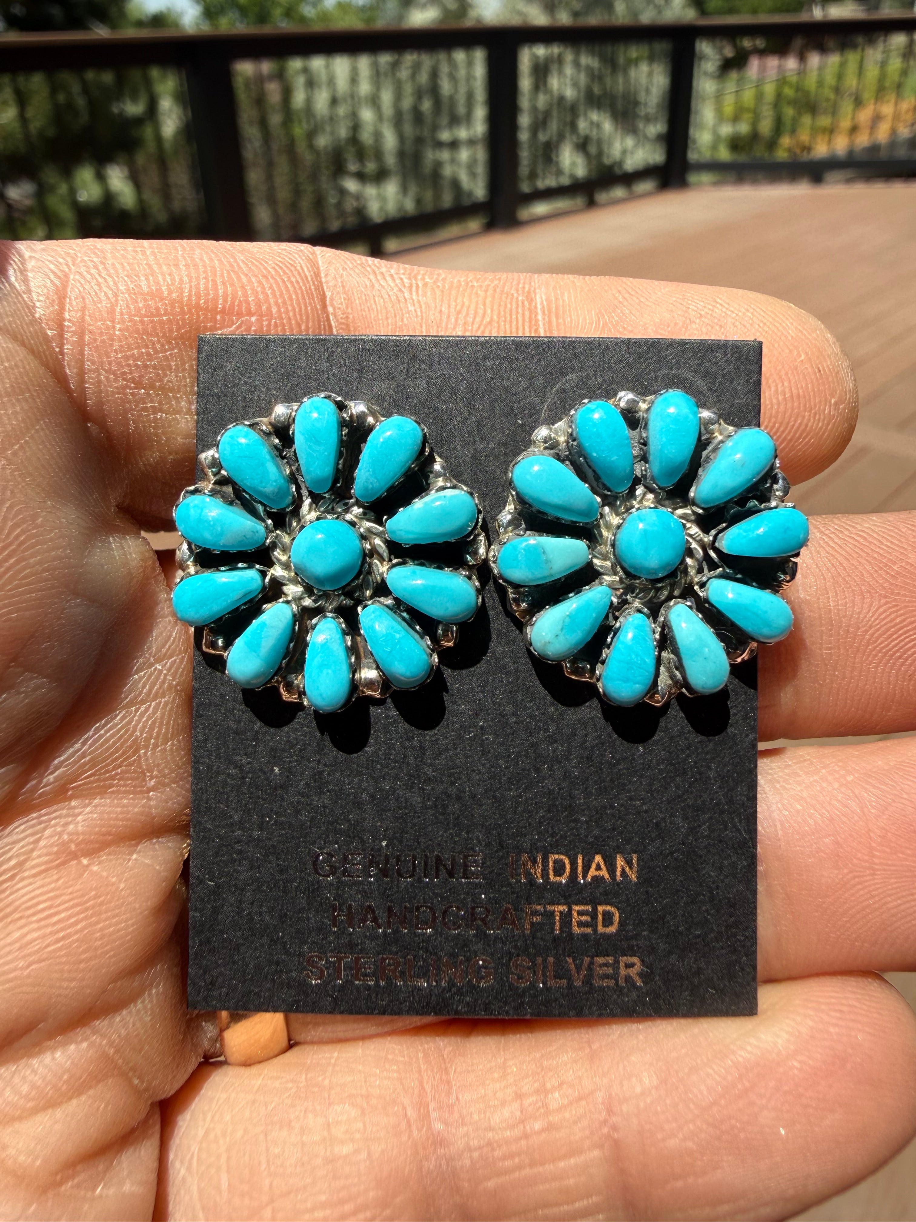 Juliana Williams Navajo Sonoran Blue Turquoise Cluster Earrings