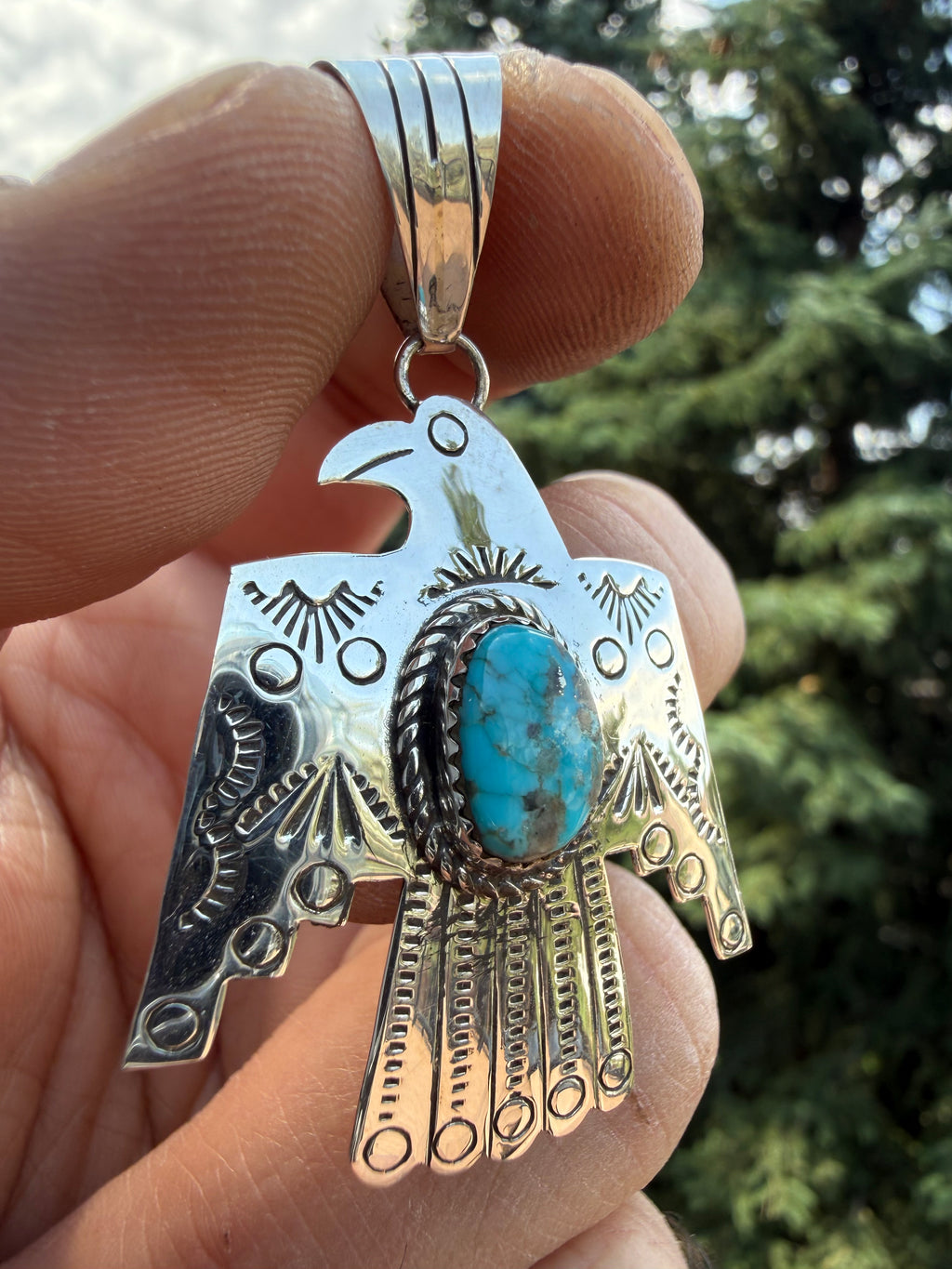 Junior Begay Navajo Sonoran Turquoise Thunderbird Pendant