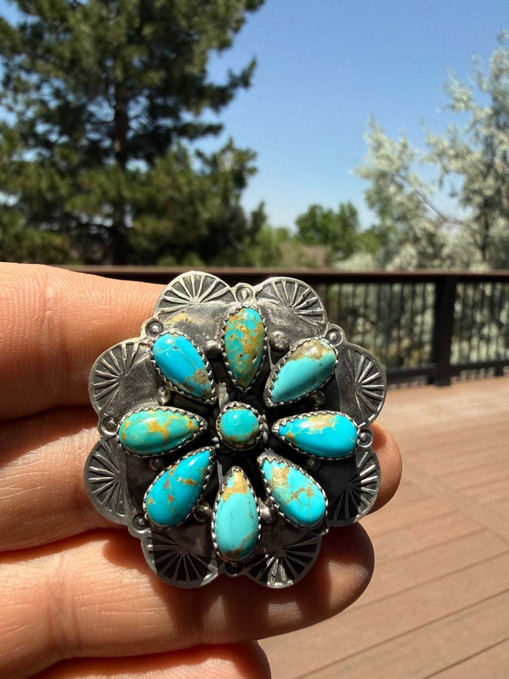 Kee Johnson Navajo Kingman Turquoise Cluster Ring Size Adjustable