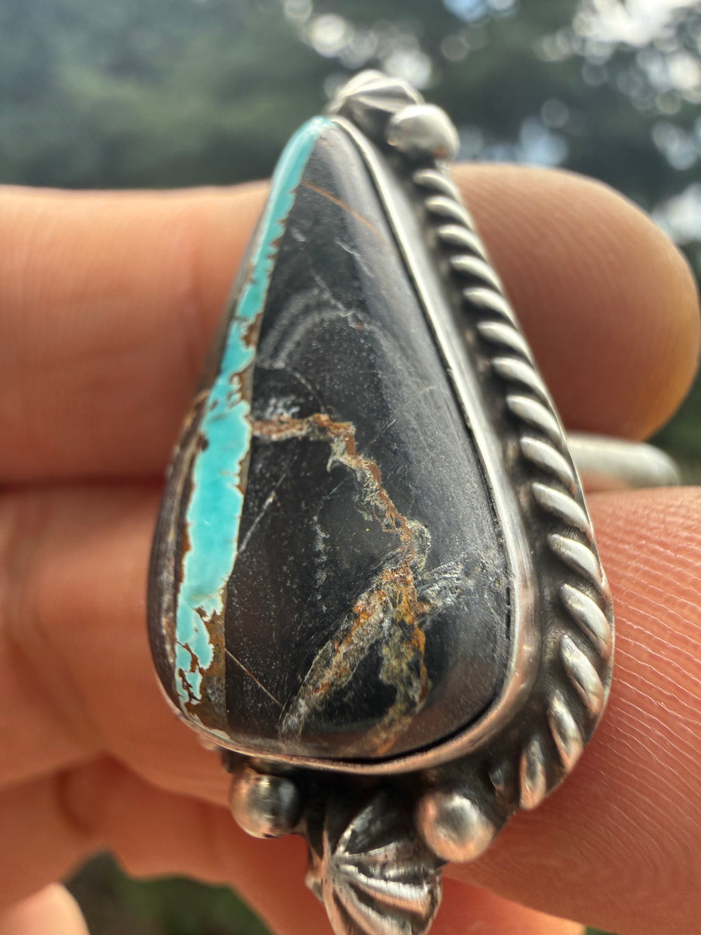 Johnny Dixon Navajo Nevada Blackjack Turquoise Ring Size Adjustable