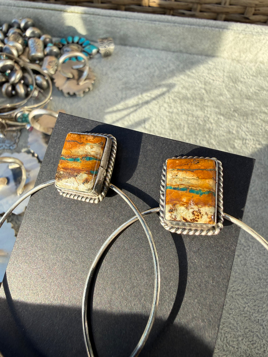 Elouise Kee Navajo Royston Ribbon Turquoise Hoop Earrings