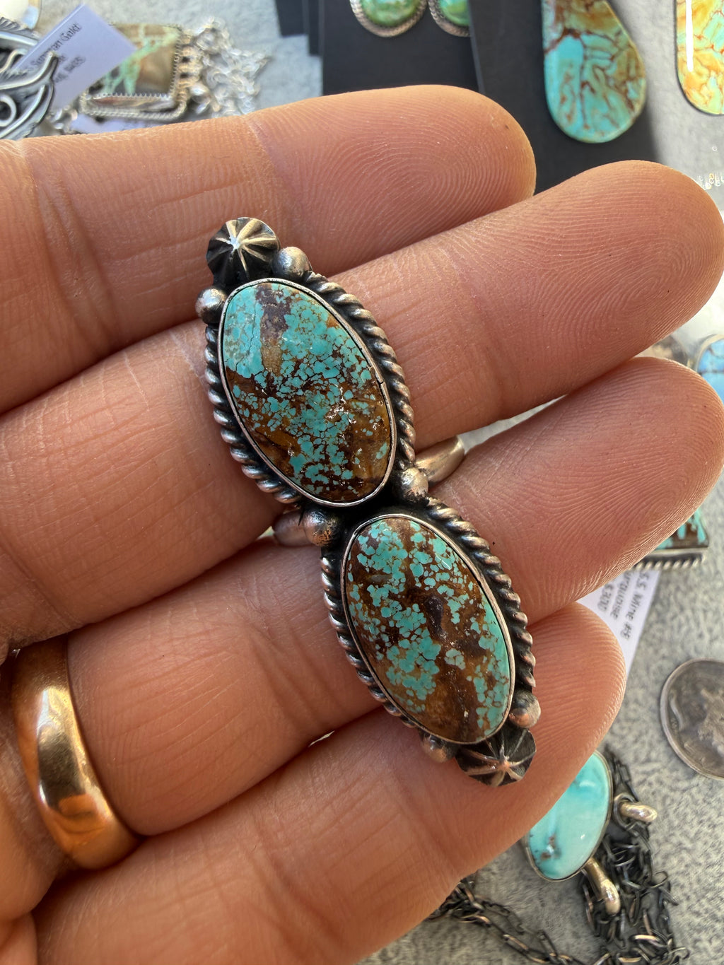 Johnny Dixon Navajo #8 Turquoise Ring SZ Adjustable