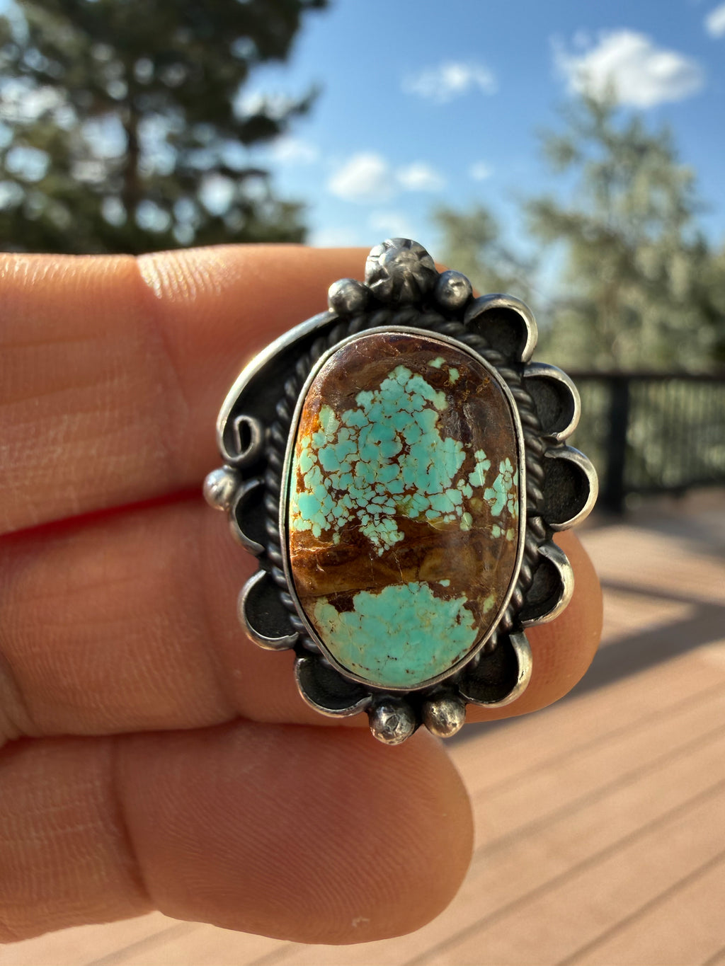 Freda Martinez Navajo Mine #8 Turquoise Ring Size 9
