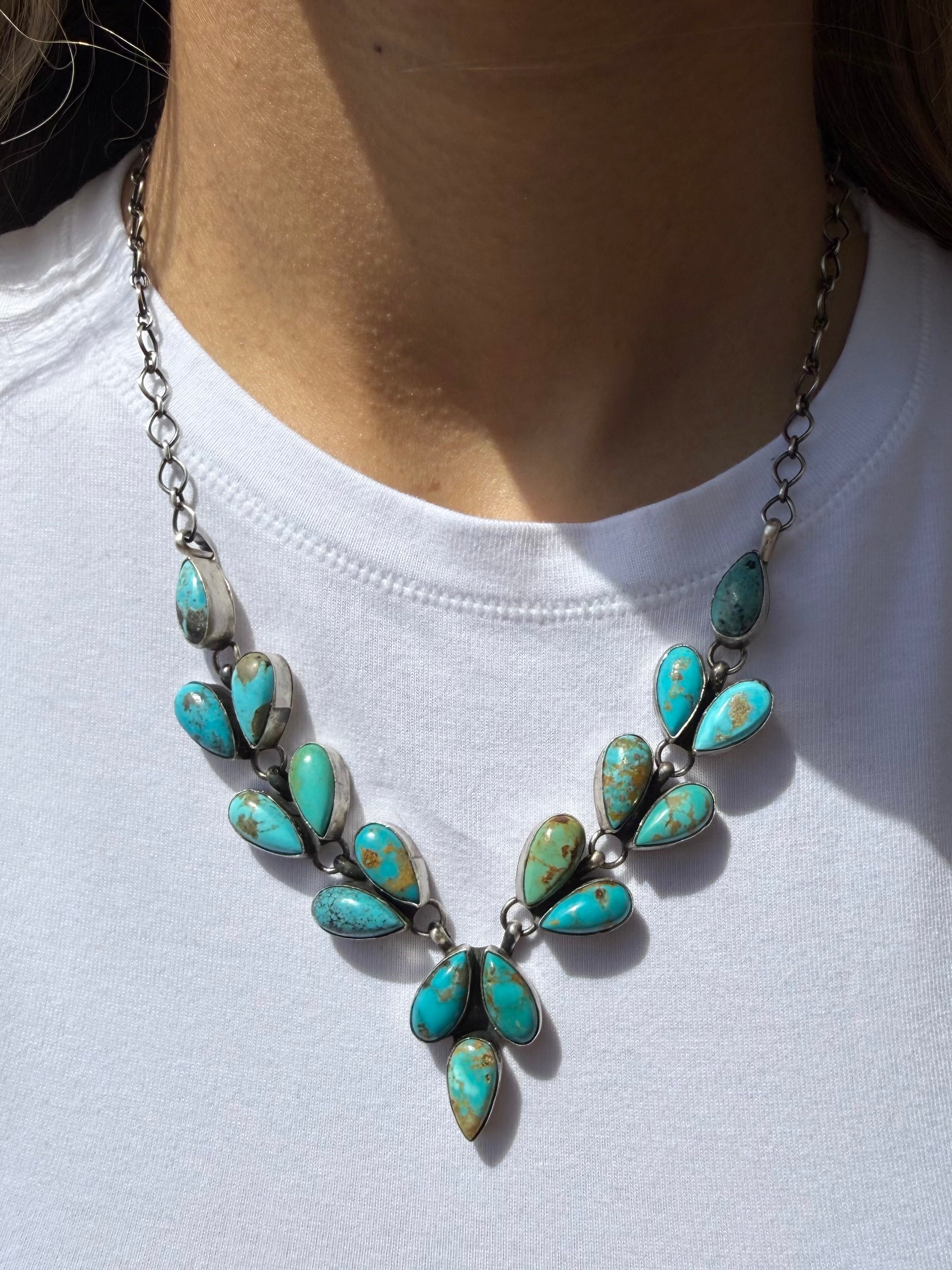 Debra Smith Navajo Kingman Turquoise Lariat Necklace 18”