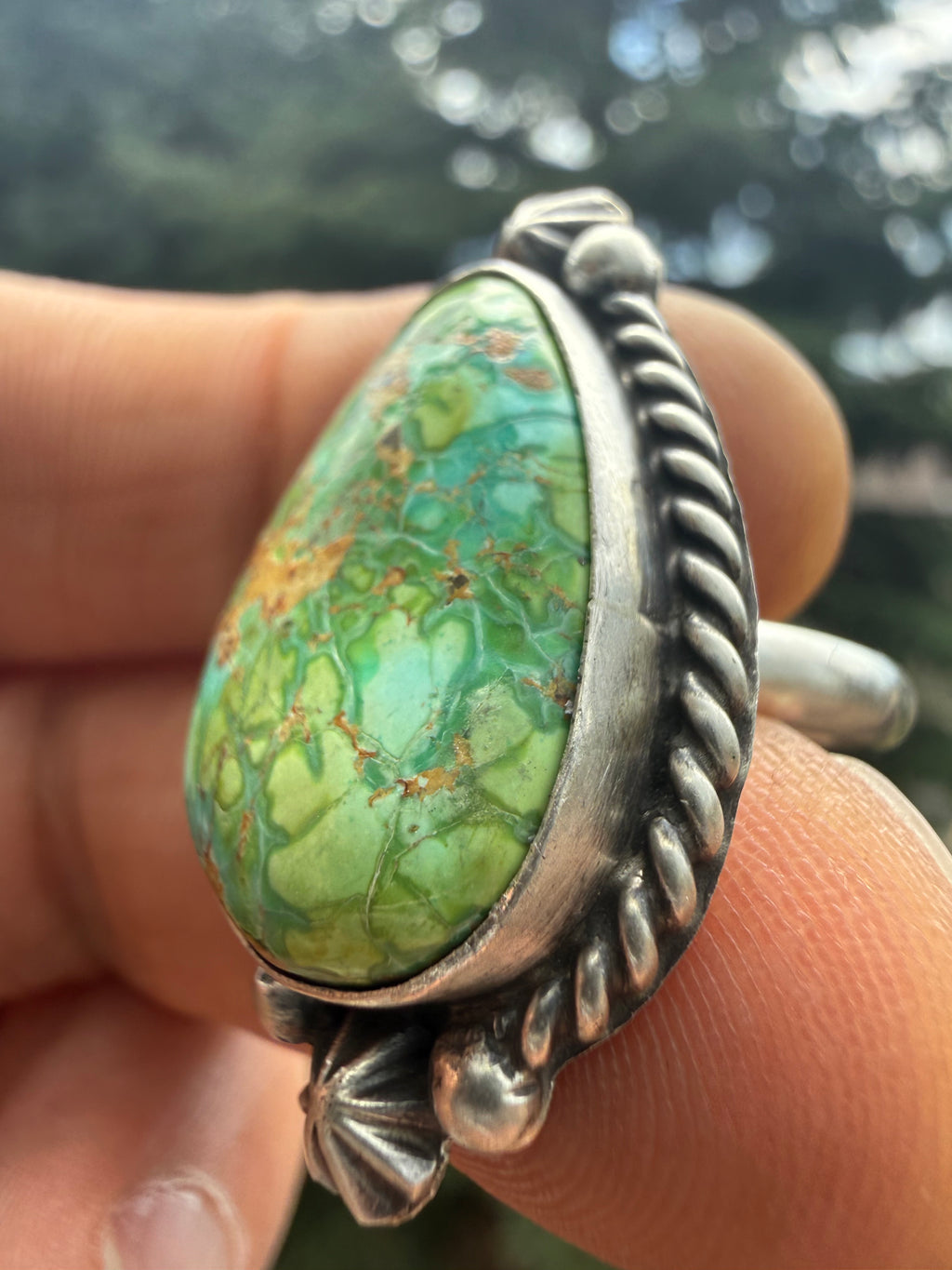 Johnny Dixon Navajo Sonoran Gold Turquoise Ring Size Adjustable