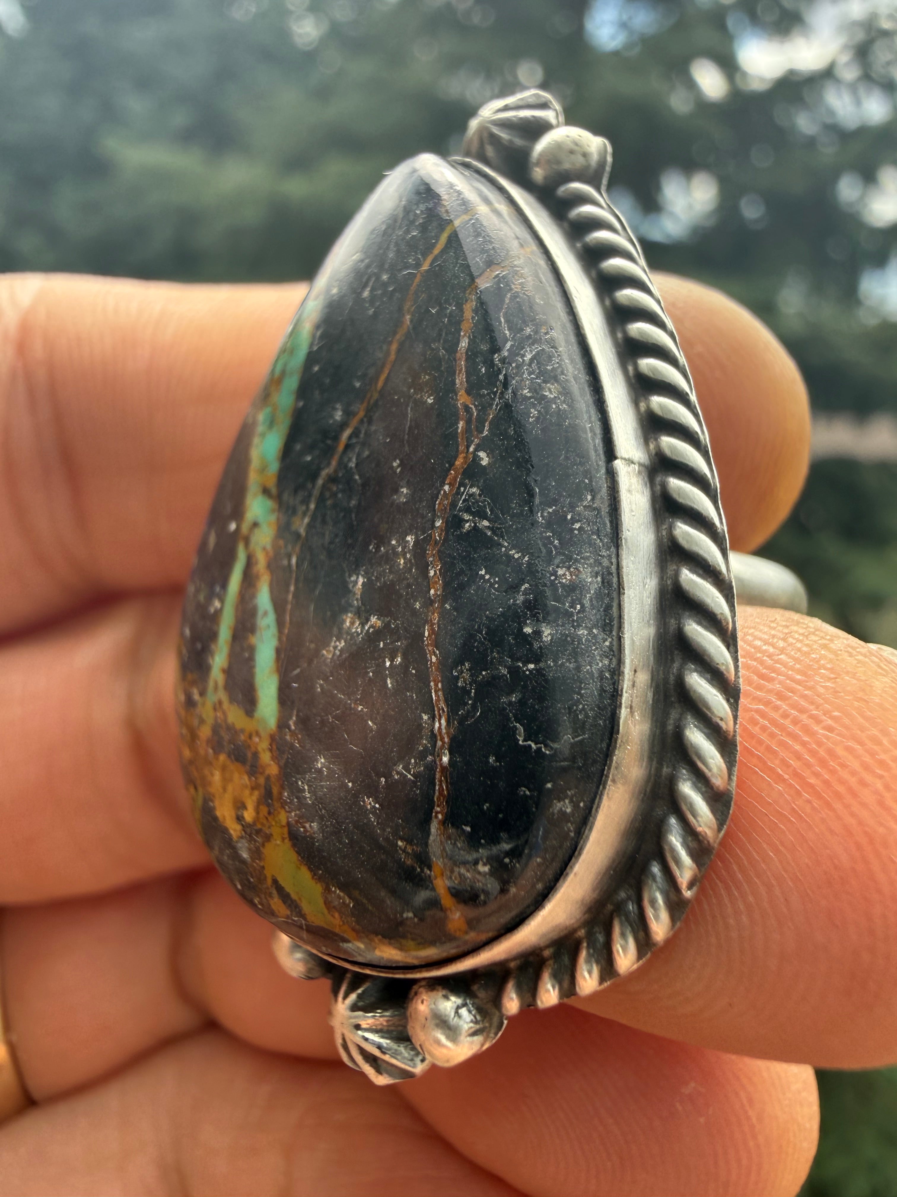 Johnny Dixon Navajo Nevada Blackjack Turquoise Ring Size Adjustable