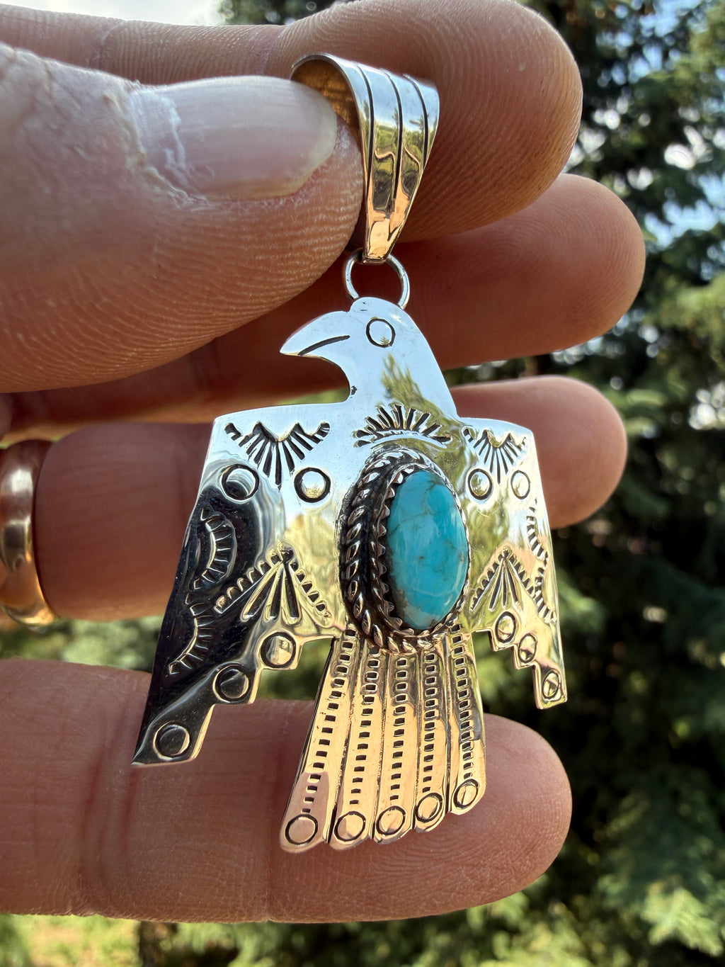 Junior Begay Navajo Sonoran Turquoise Thunderbird Pendant