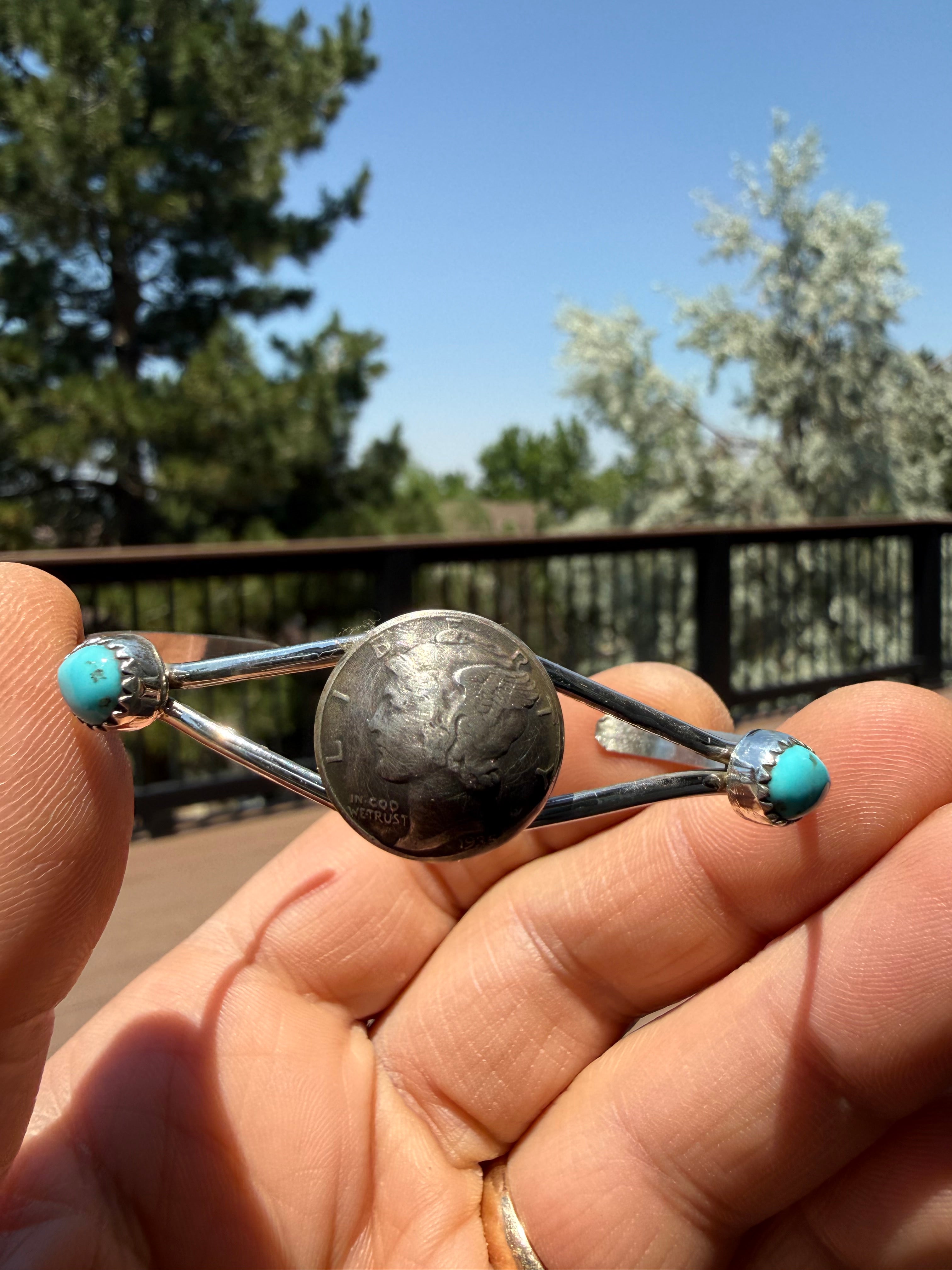 Keith Henry Navajo Sonoran Turquoise Dime Cuff Bracelet SZ 6.5