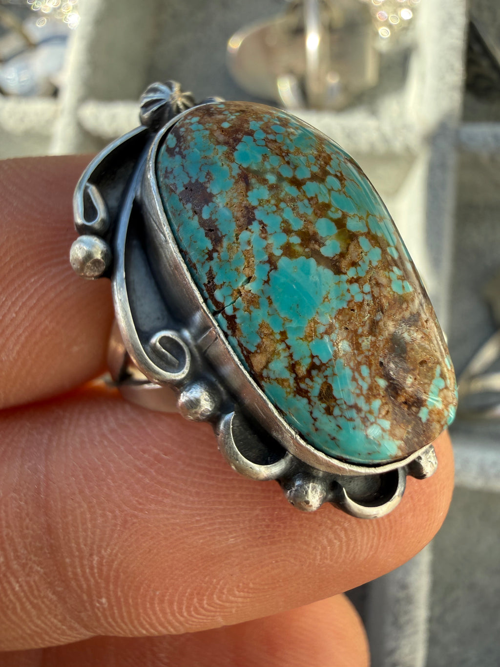 Freda Martinez Navajo Mine #8 Turquoise Ring Size 8.5