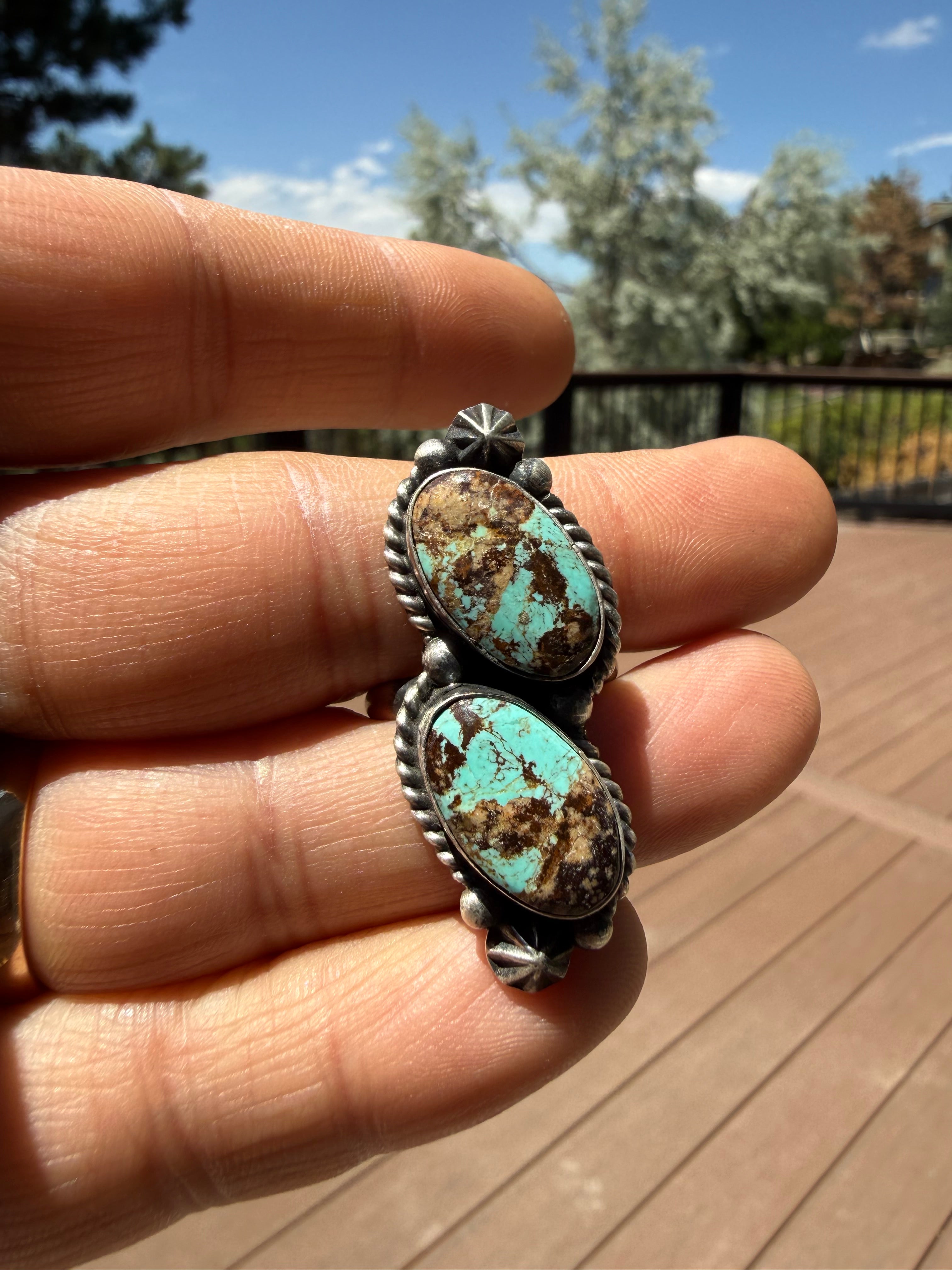 Johnny Dixon Navajo #8 Turquoise Ring SZ Adjustable