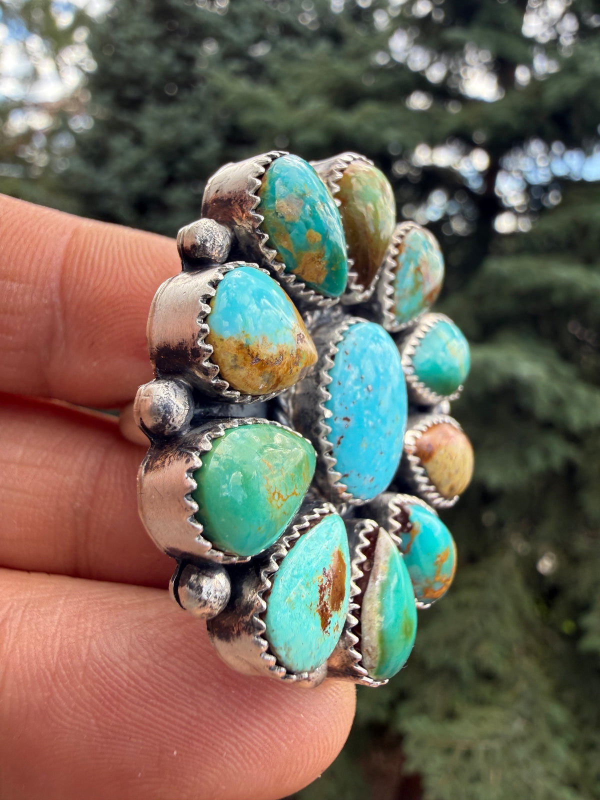 Annie Spencer Royston Turquoise Cluster Ring Size Adjustable