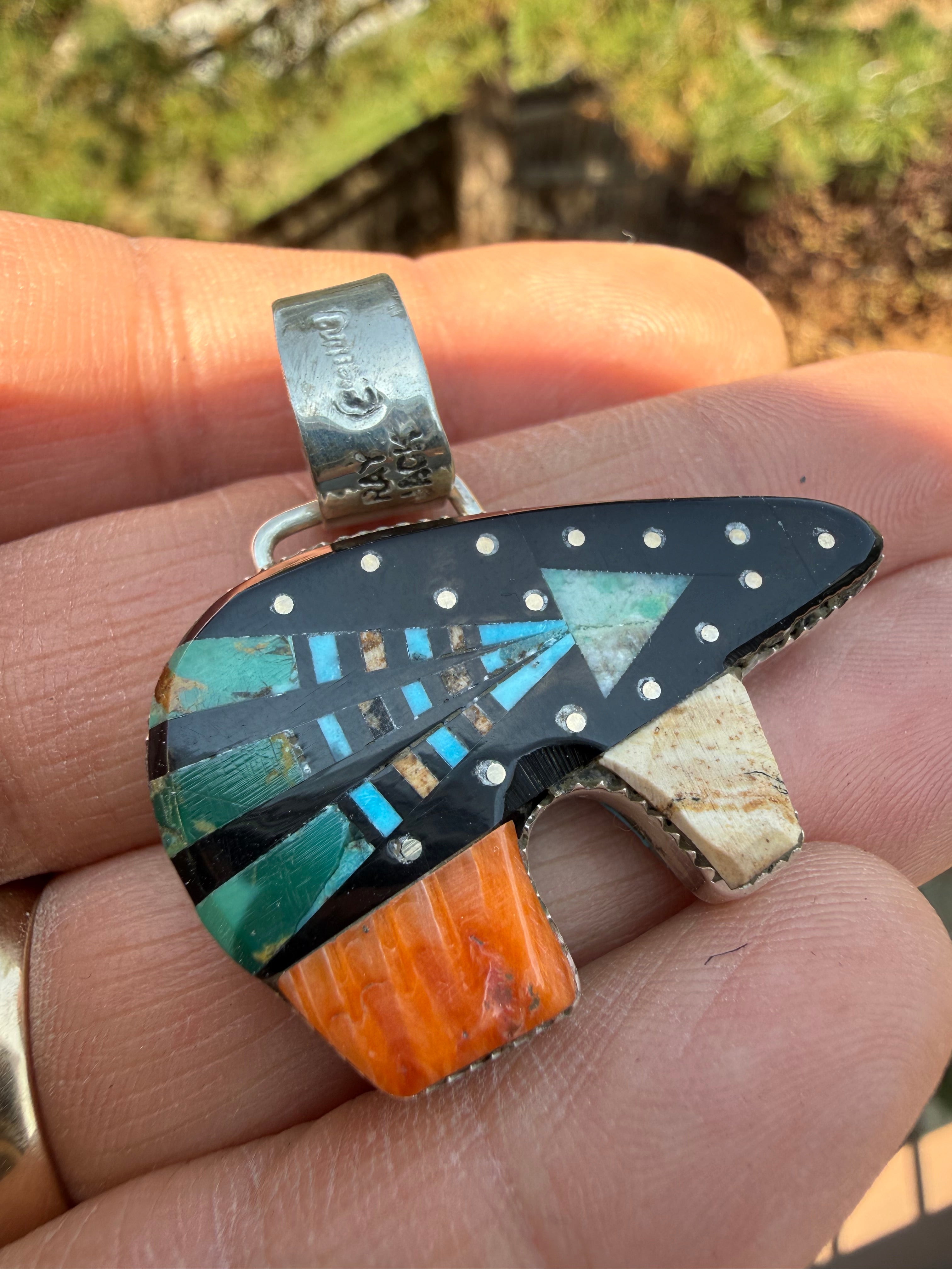 Ray Jack Navajo Micro Inlaid double-sided Pendant