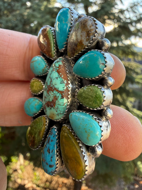 Annie Spencer Royston Turquoise Cluster Ring SZ Adjustable