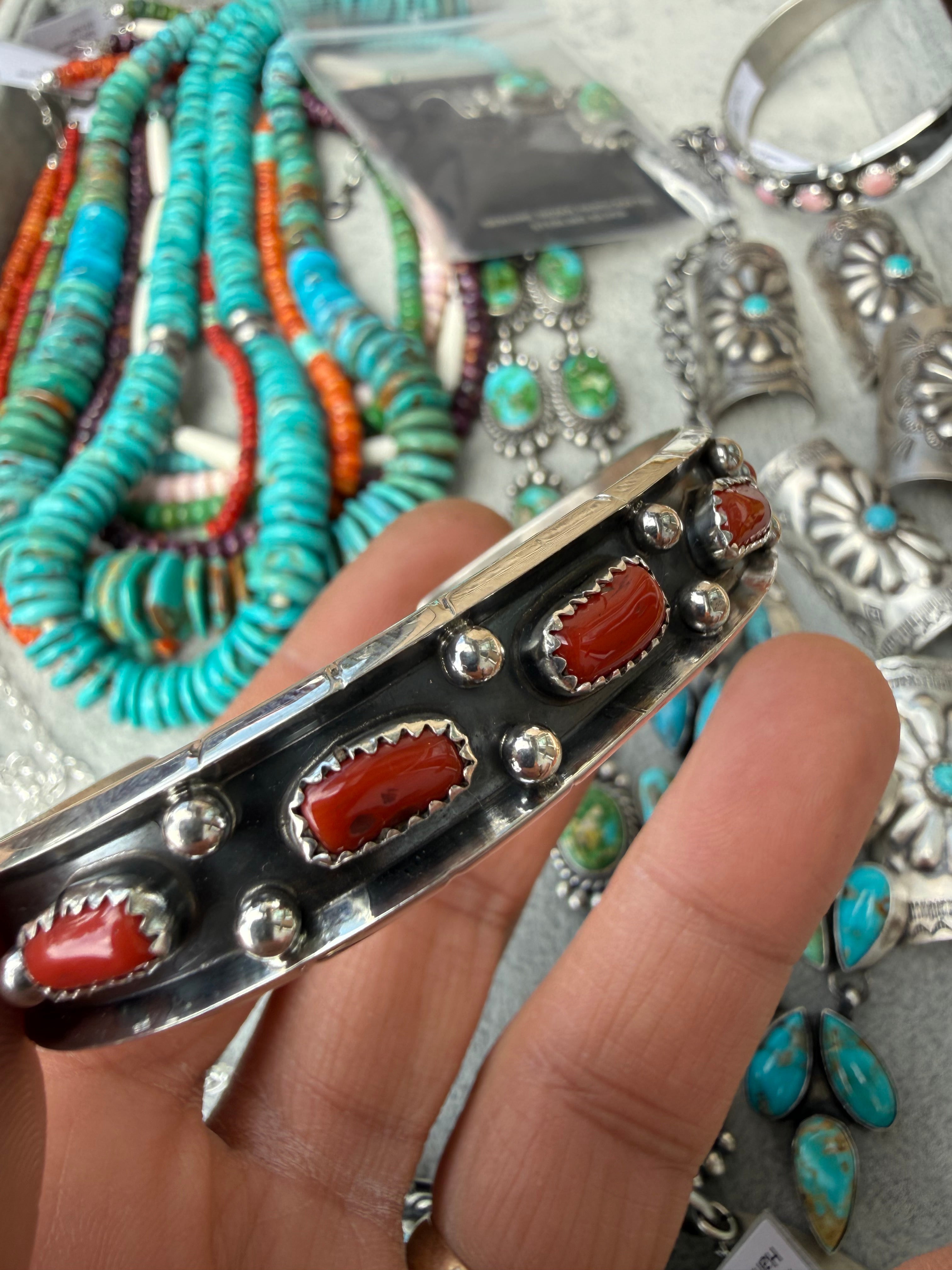 Reed Charley Navajo Coral Cuff Bracelet SZ 7