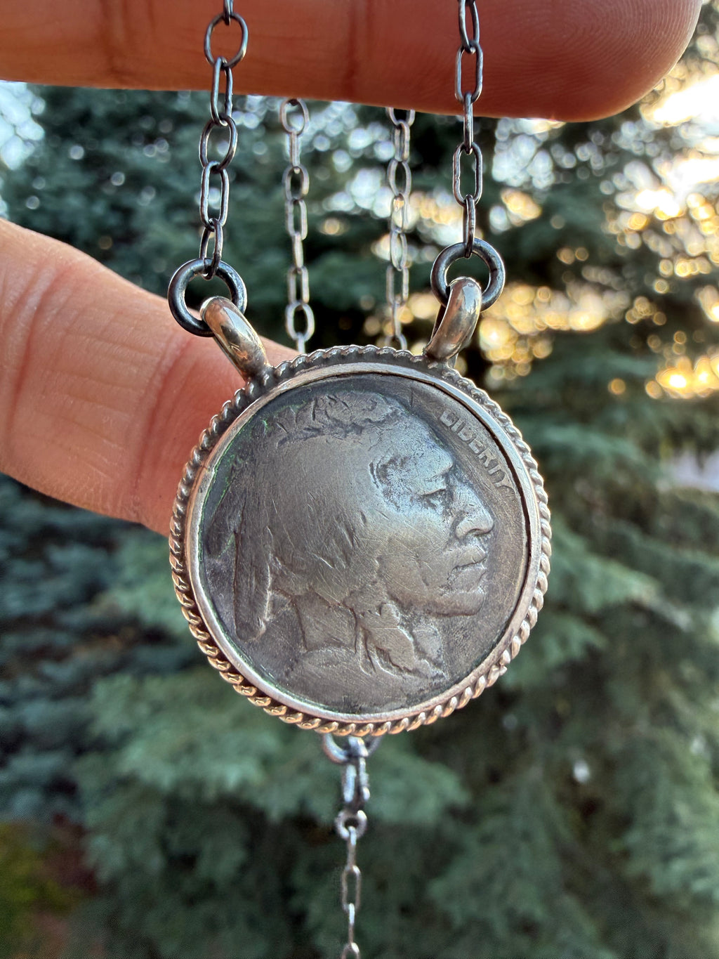 Keith Henry Indian Chief Coin Necklace 16 inch plus extension
