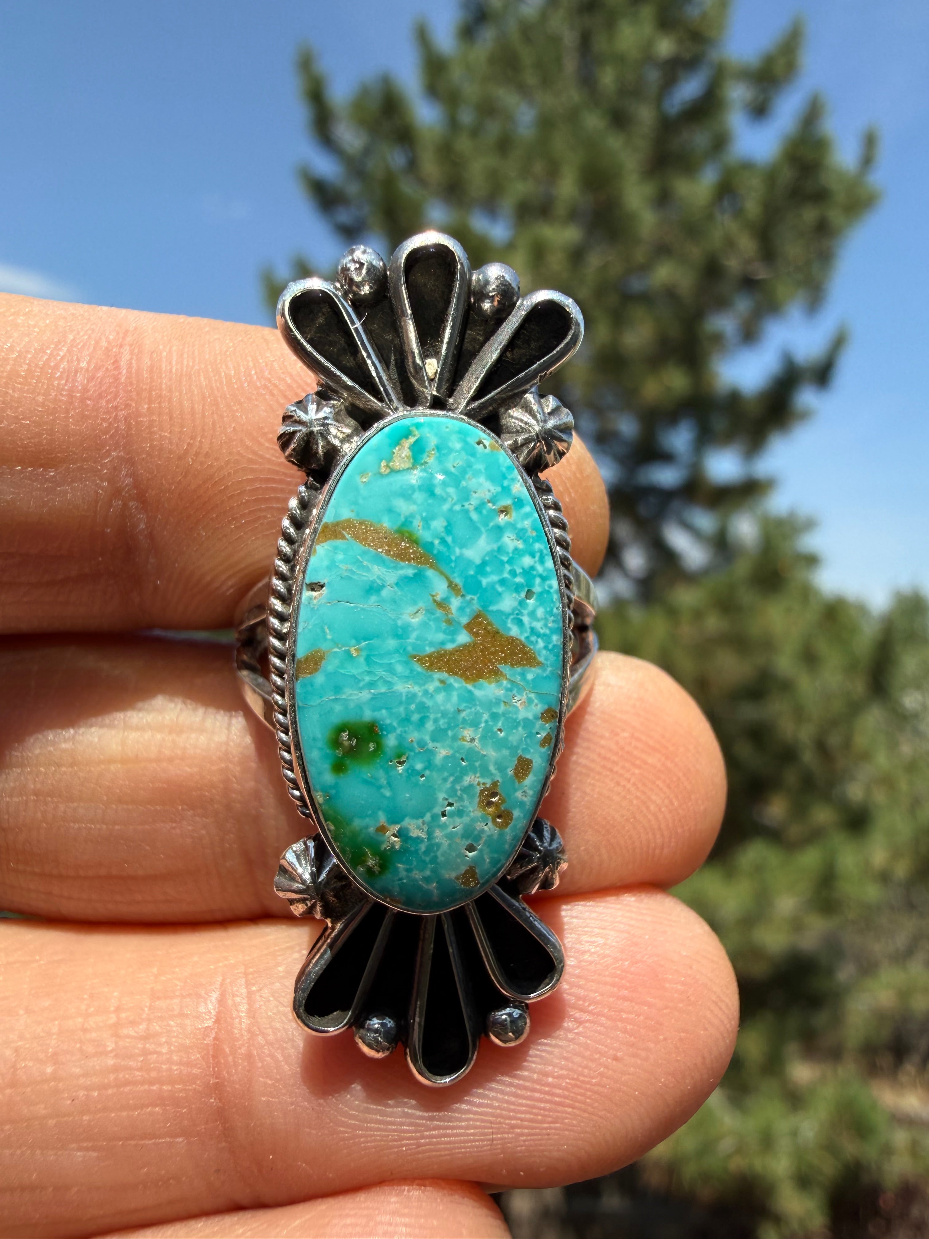 Freda Martinez Navajo Sonoran Gold Turquoise Ring Size