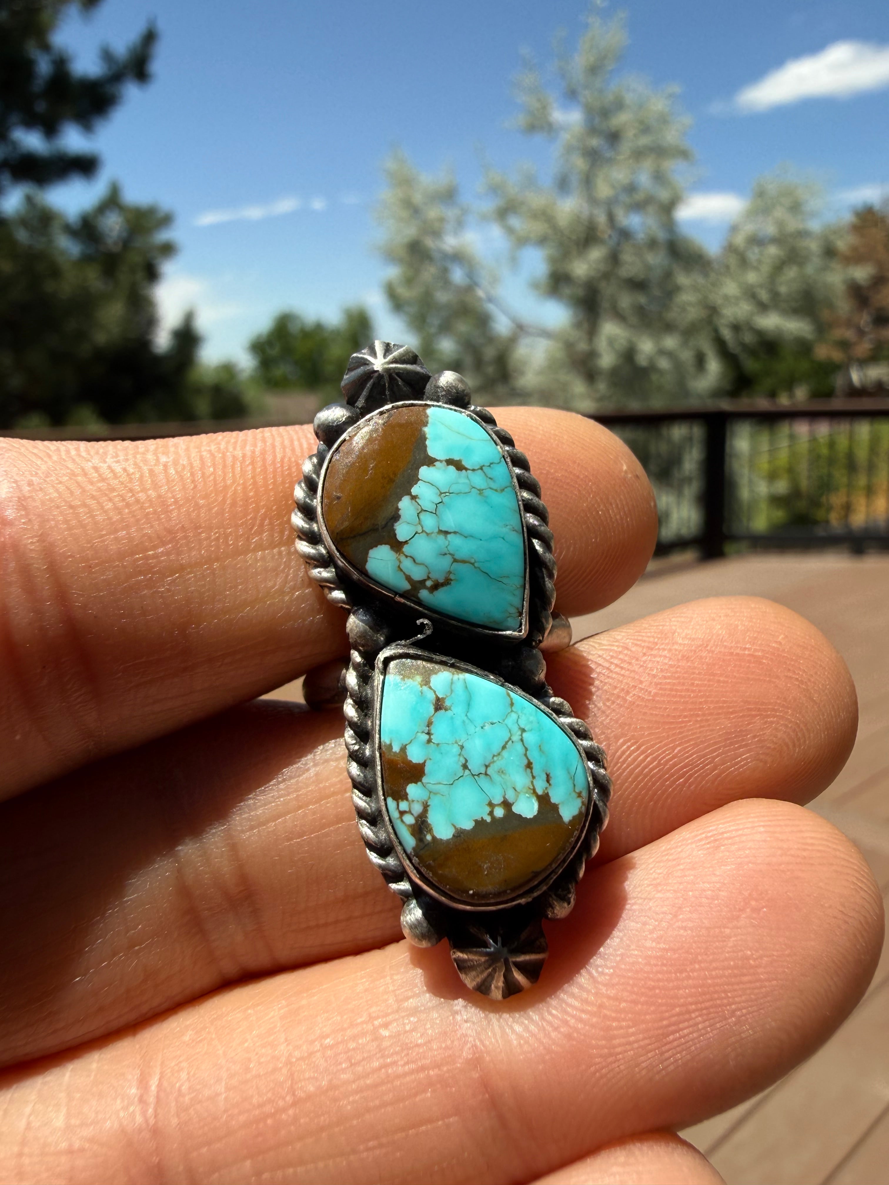 Johnny Dixon Navajo #8 Turquoise Ring SZ Adjustable