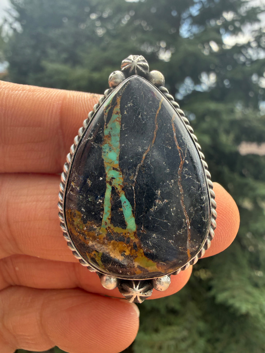 Johnny Dixon Navajo Nevada Blackjack Turquoise Ring Size Adjustable