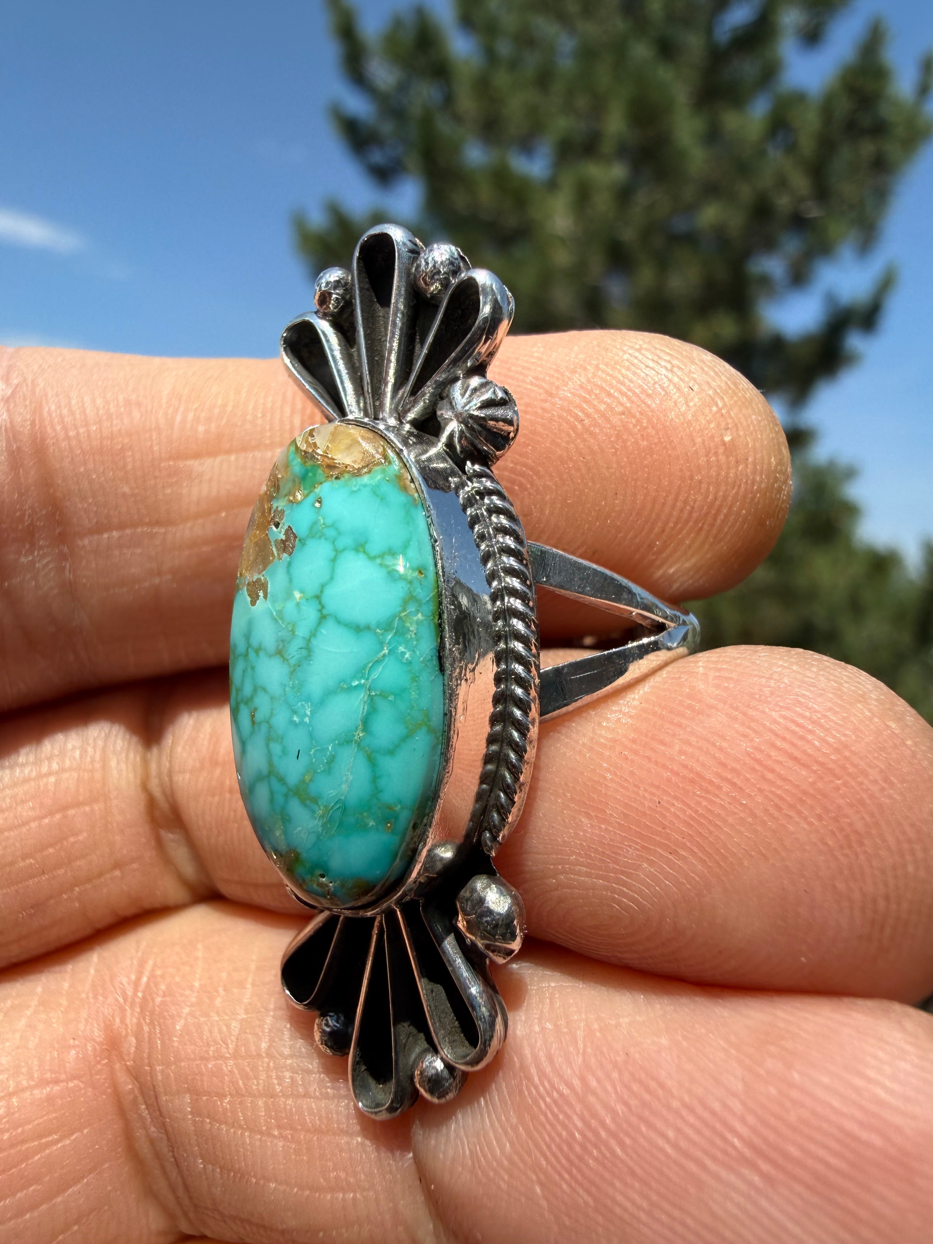 Freda Martinez Navajo Sonoran Gold Turquoise Ring Size