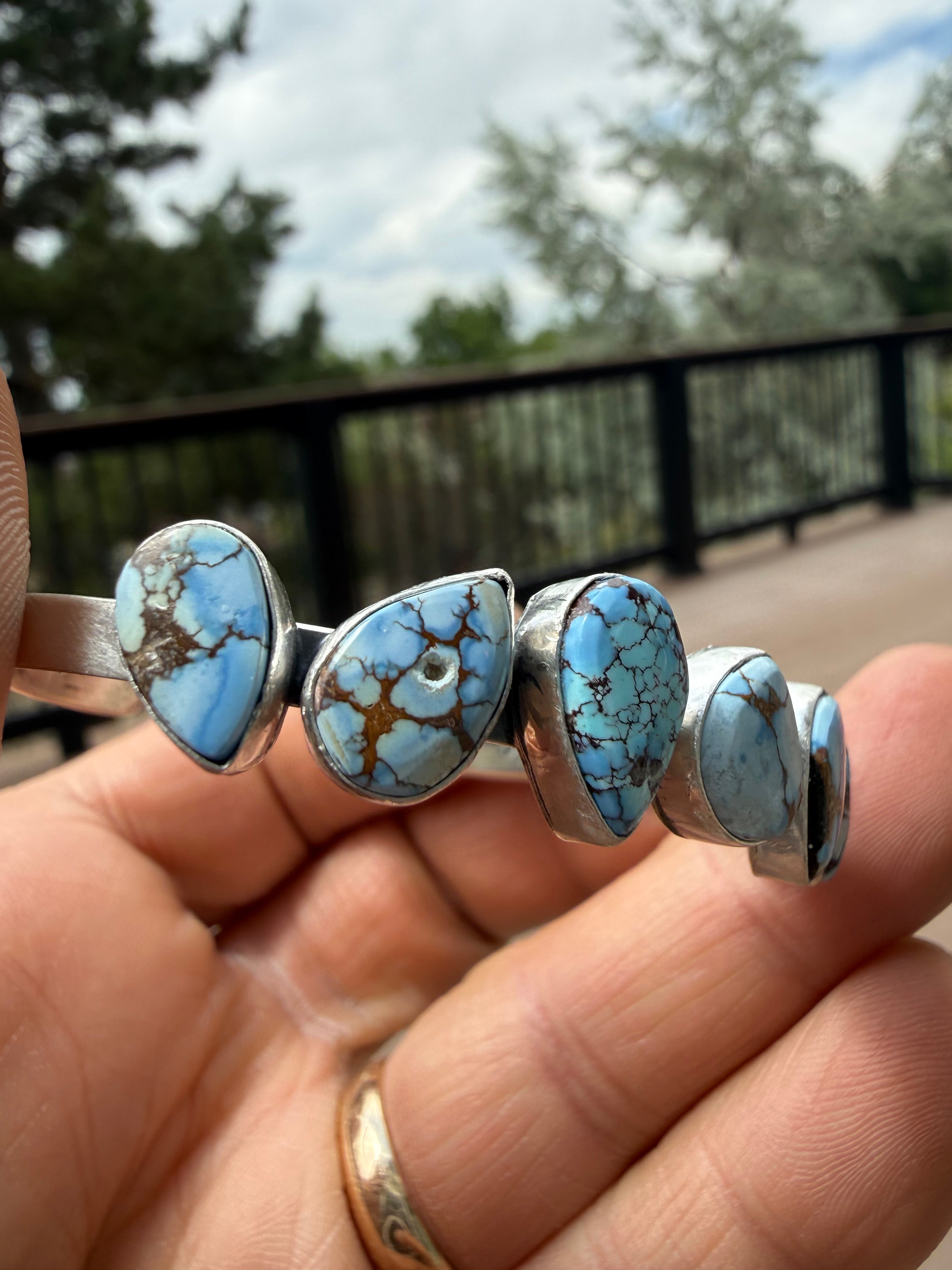 Tom Lewis Navajo Golden Hills Turquoise Cuff SZ 6.5