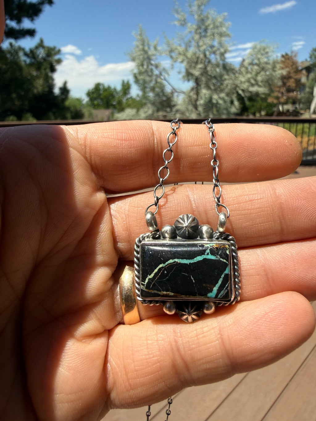 Myron Begay Navajo Nevada Blackjack Turquoise Necklace 18”