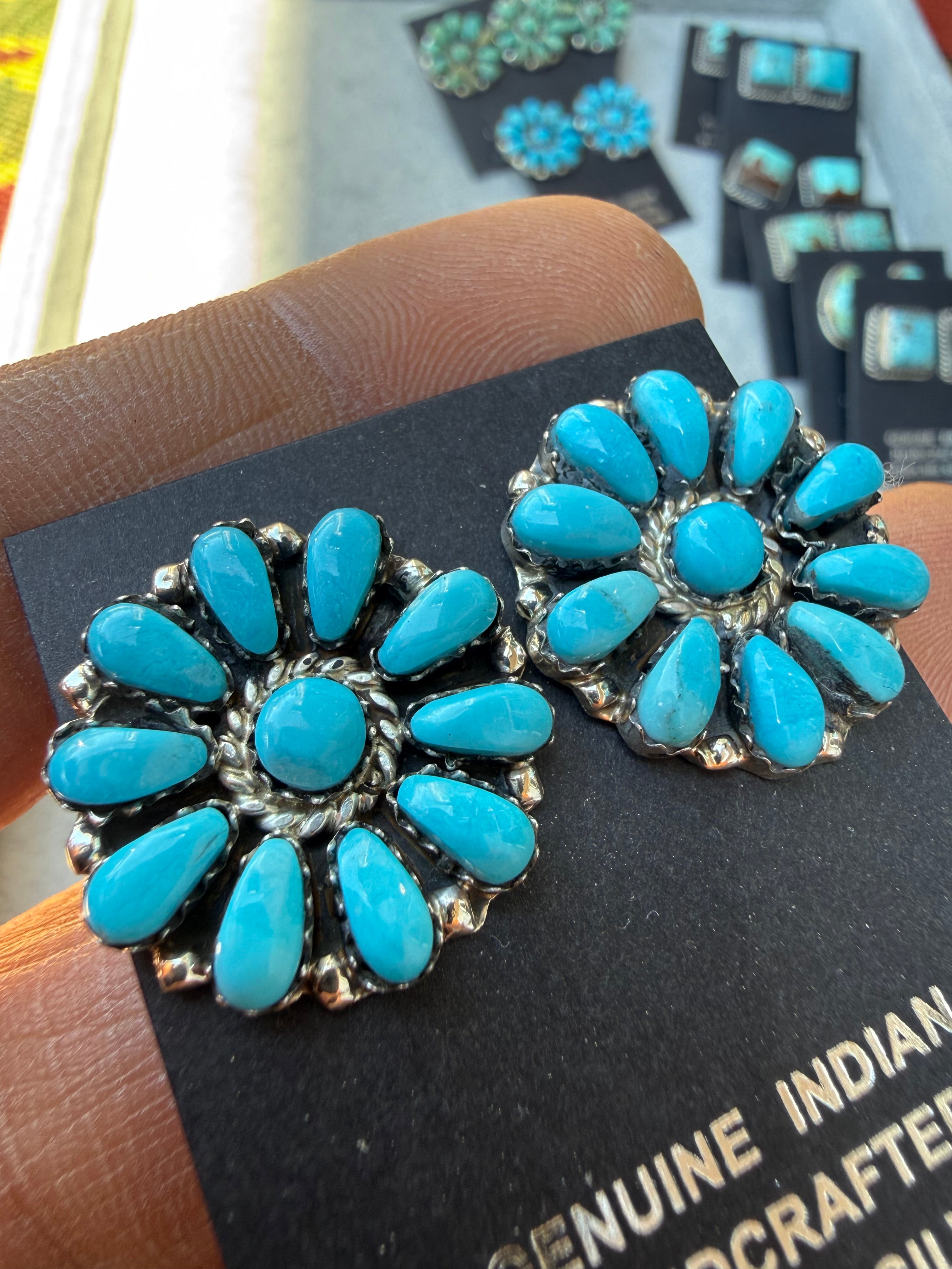 Juliana Williams Navajo Sonoran Blue Turquoise Cluster Earrings