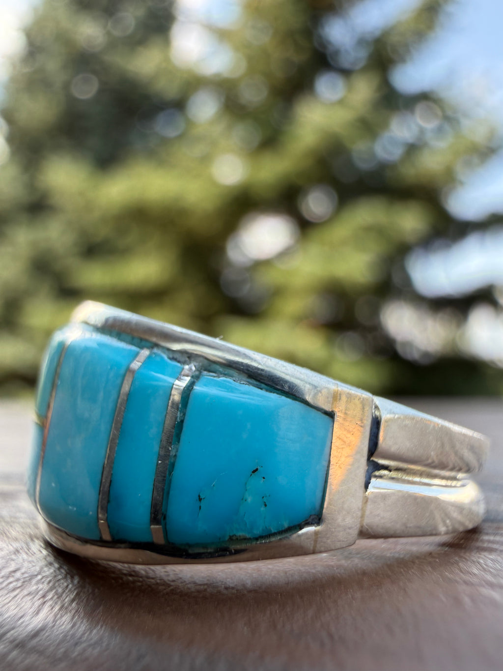 Edison Yazzie Navajo Kingman Turquoise Inlaid Ring Size