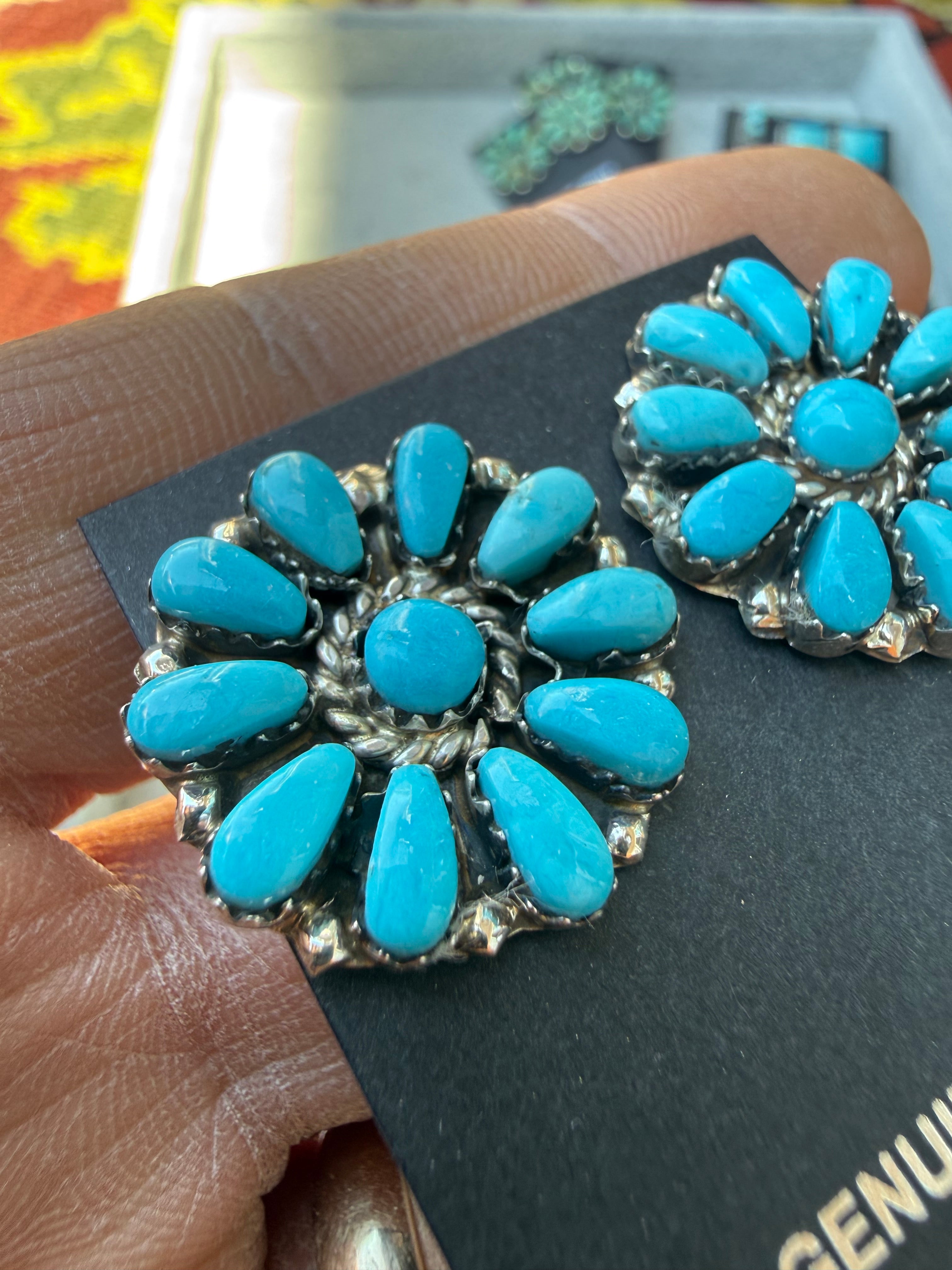 Juliana Williams Navajo Sonoran Blue Turquoise Cluster Earrings