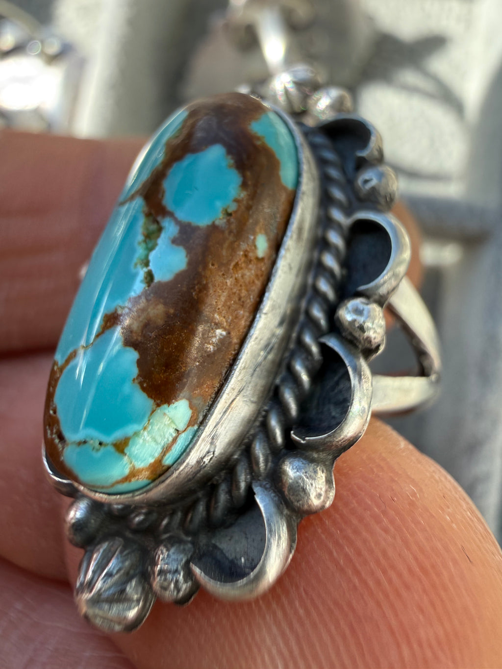 Freda Martinez Navajo Mine #8 Turquoise Ring Size 8