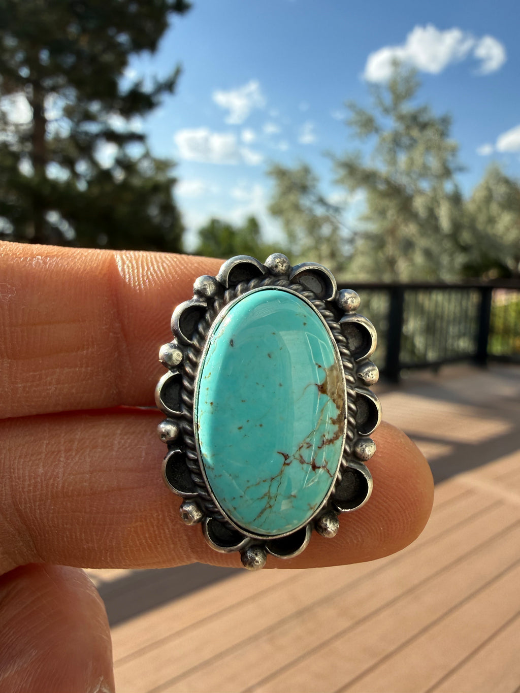 Freda Martinez Navajo Mine #8 Turquoise Ring Size 8