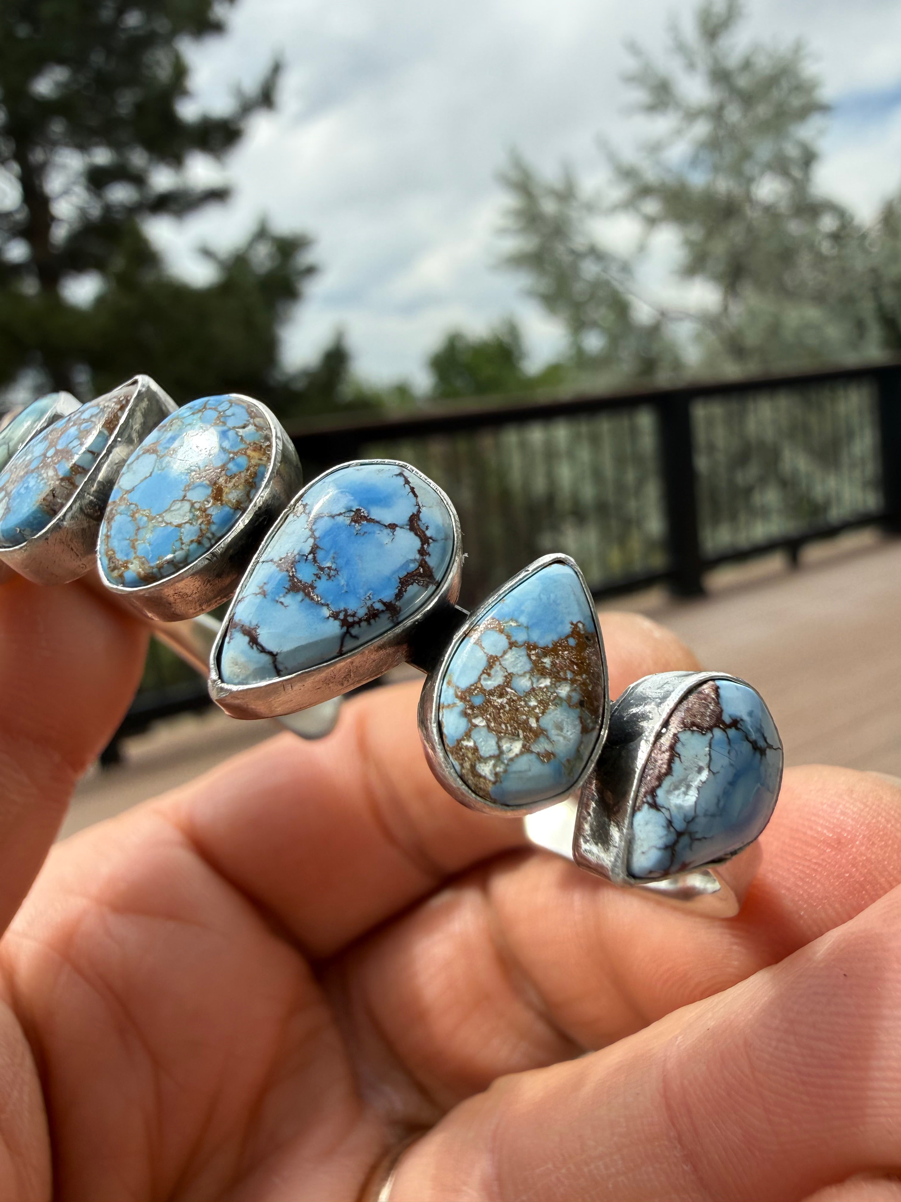 Tom Lewis Navajo Golden Hills Turquoise Cuff SZ 6.5