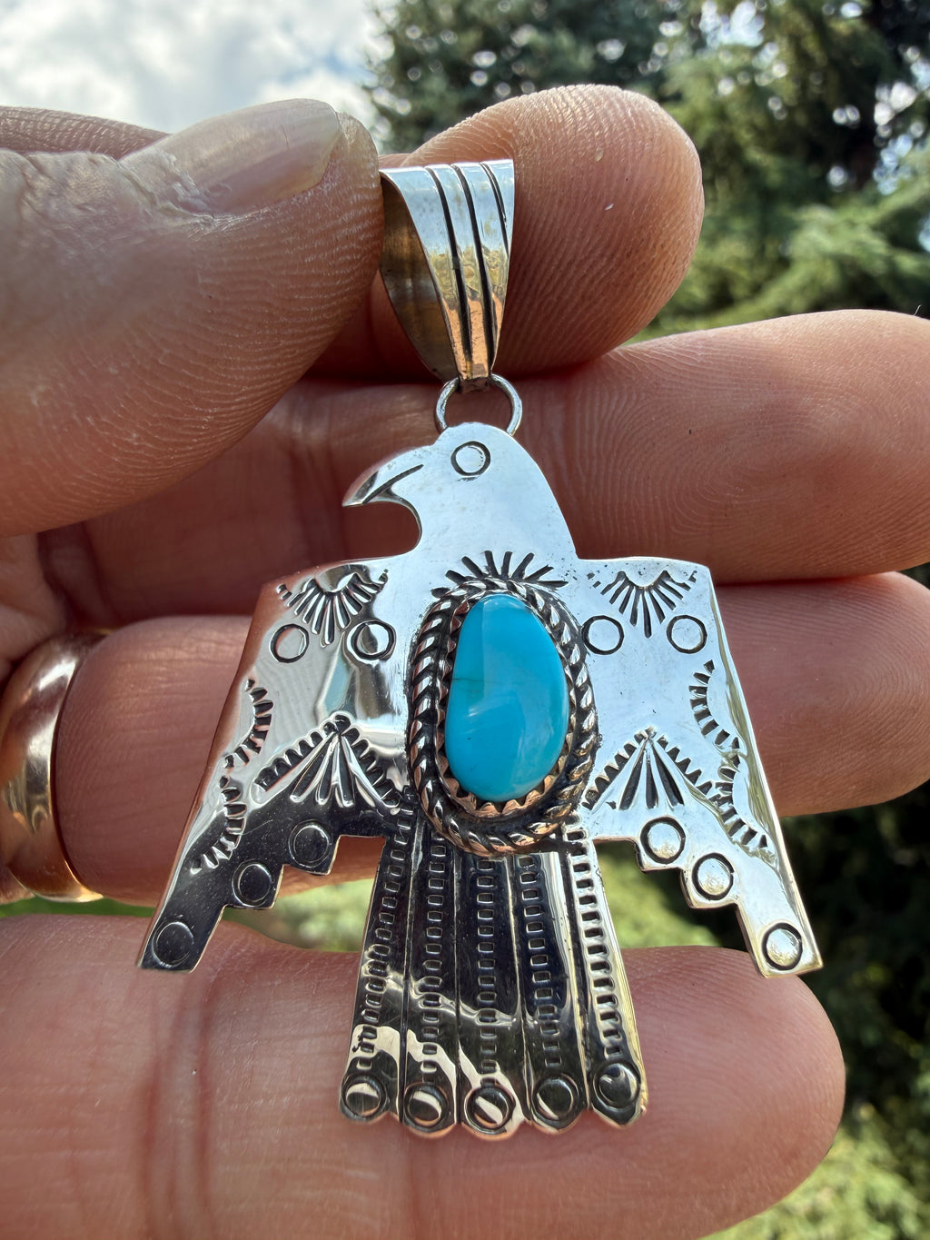 Junior Begay Navajo Sonoran Turquoise Thunderbird Pendant