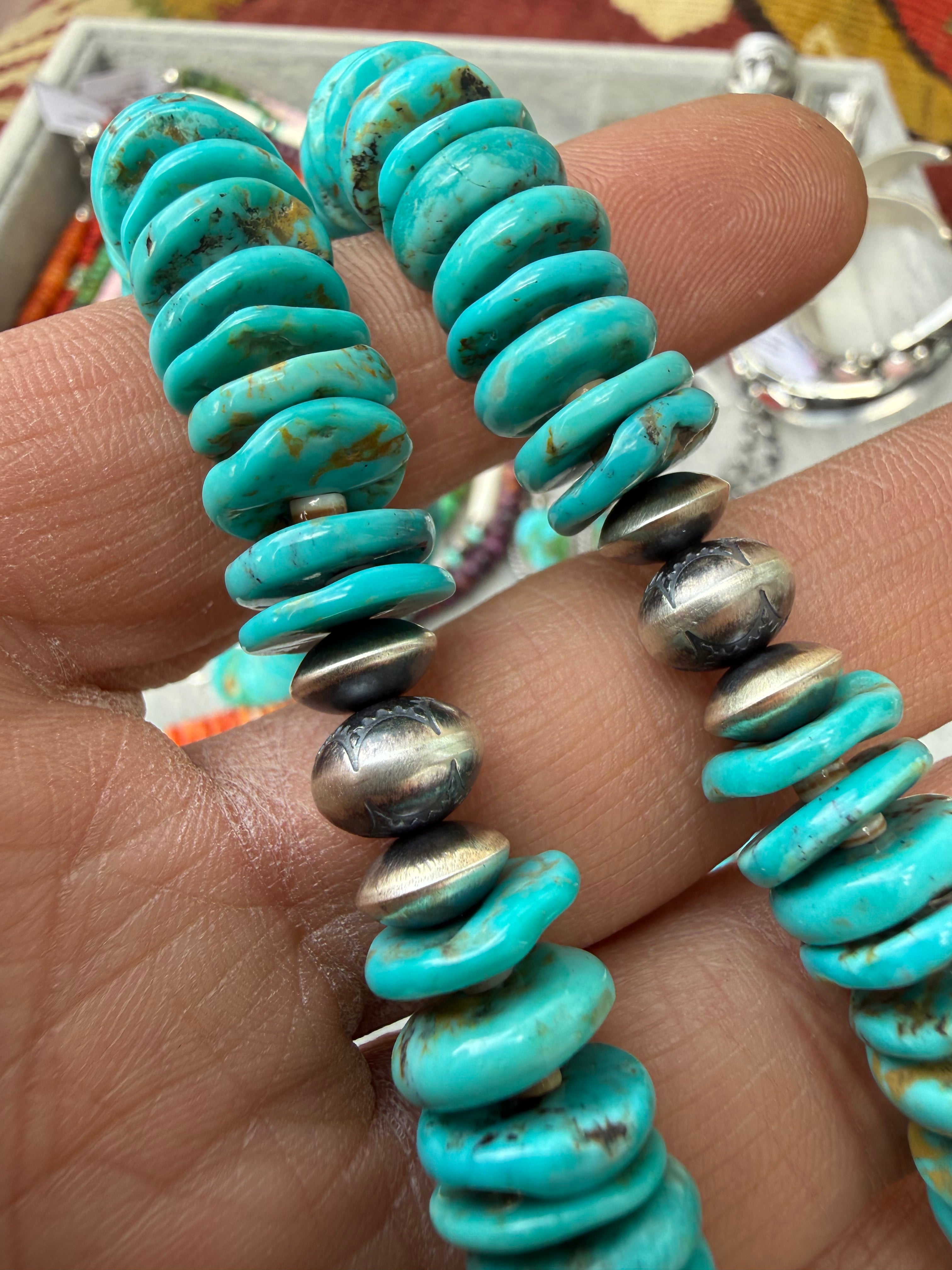 Kimberly Tom Navajo Turquoise & Handmade Navajo Pearls Necklace 24”