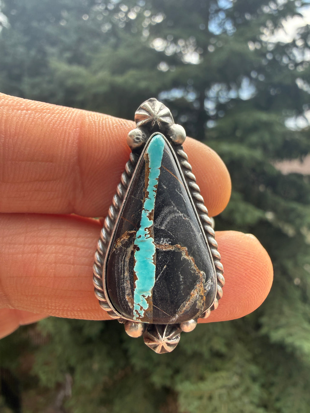 Johnny Dixon Navajo Nevada Blackjack Turquoise Ring Size Adjustable