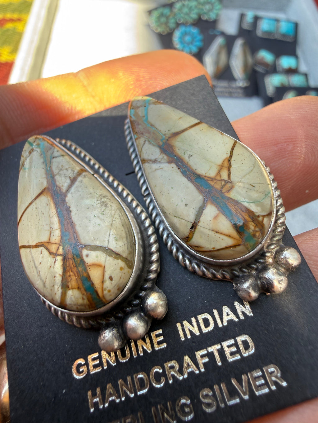 Judith Dixon Navajo Royston Ribbon Turquoise Stud Earrings